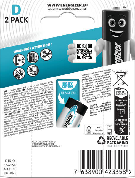 Pack de 2 pilhas MAX PLUS LR20 - 2