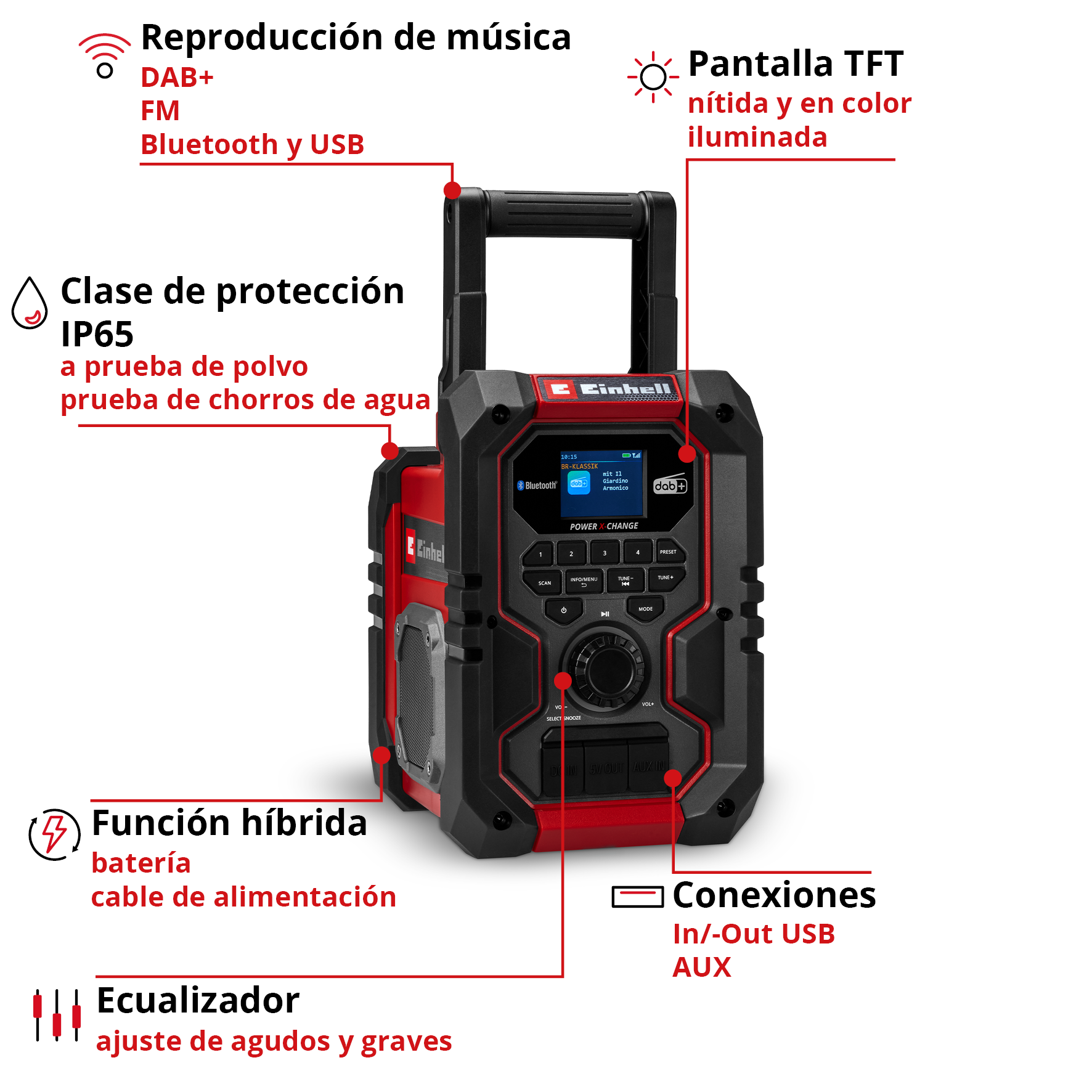 Radio a batería ENHELL EXPERT TE-CR 18 Li DAB+/FM/BT – Sin batería, compatible
con Power X-Change - 3
