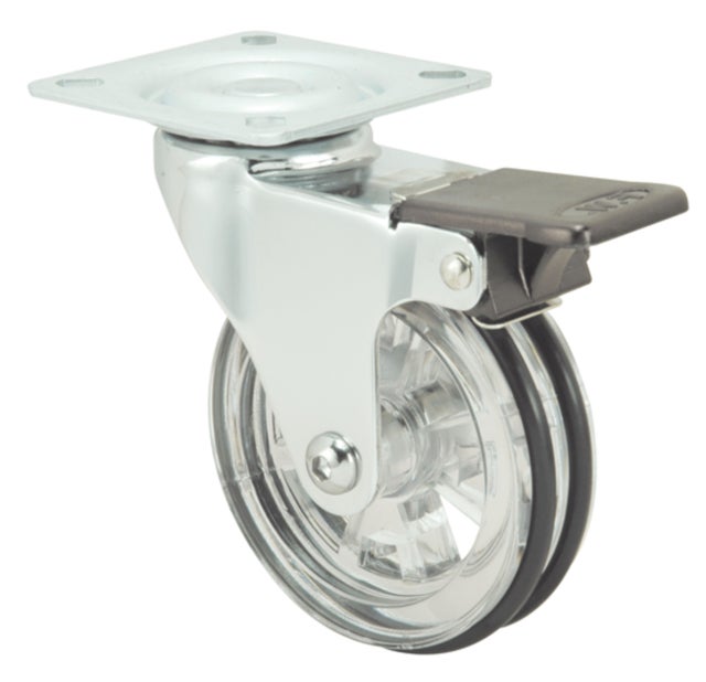 RUEDA ACRILICA GIRATORIA Ø75MM POLIURETANO PISADA BLANDA  CON FRENO 75MM 40KG RUEDAS ALEX
