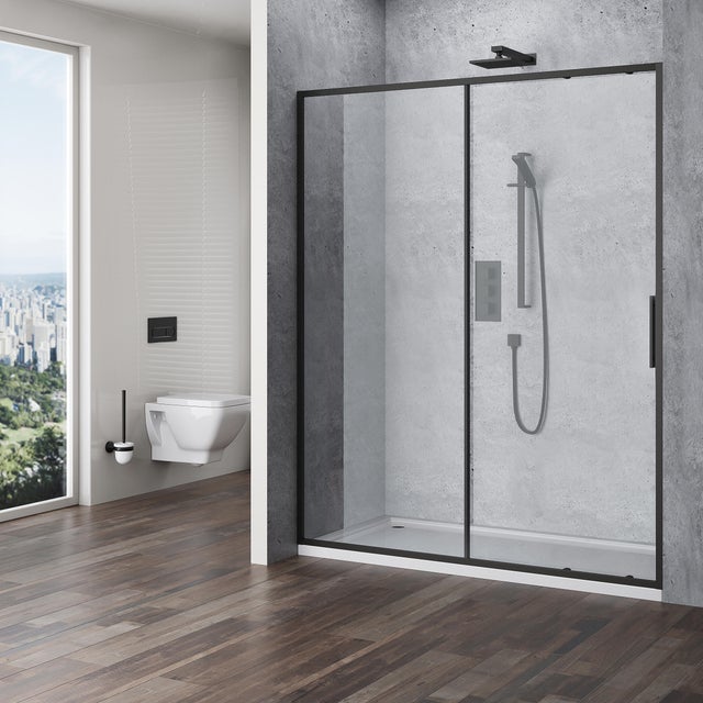 Portas de duche 1 de correr e 1 fixa 150x195 cm transparente e preto Aqua