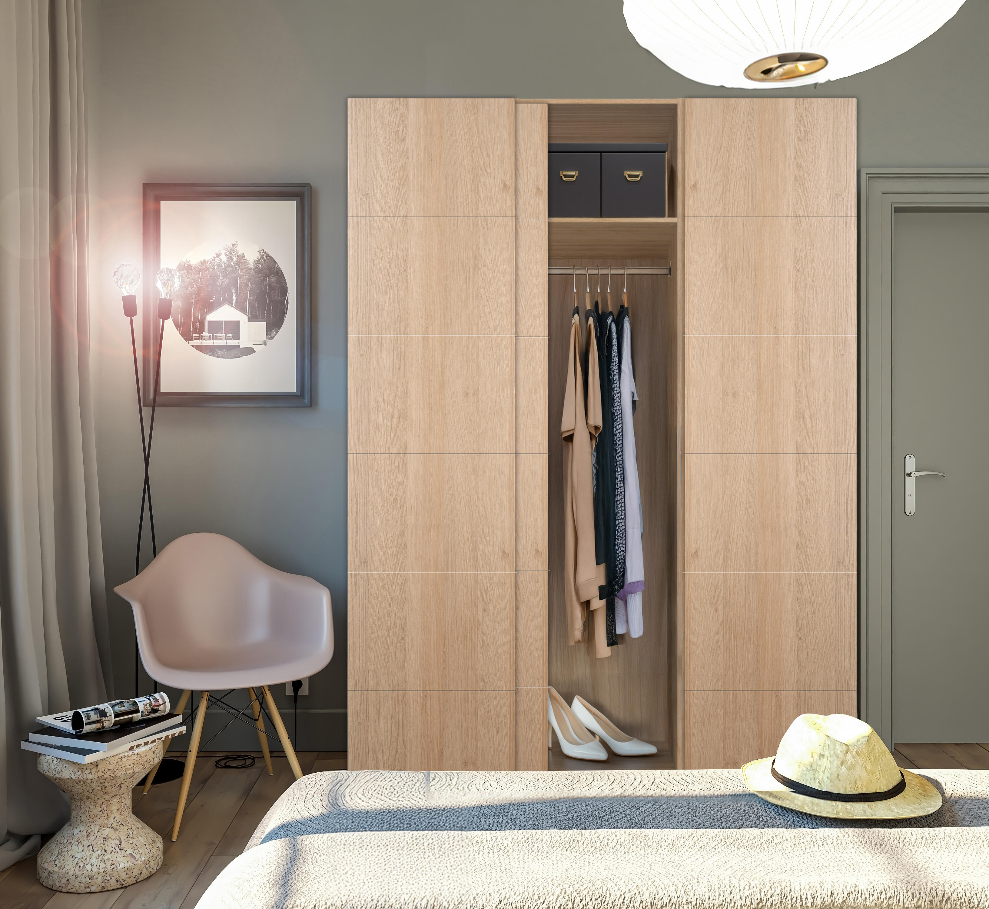 Armario spaceo home 3 puertas correderas lucerna roble 180x240x60