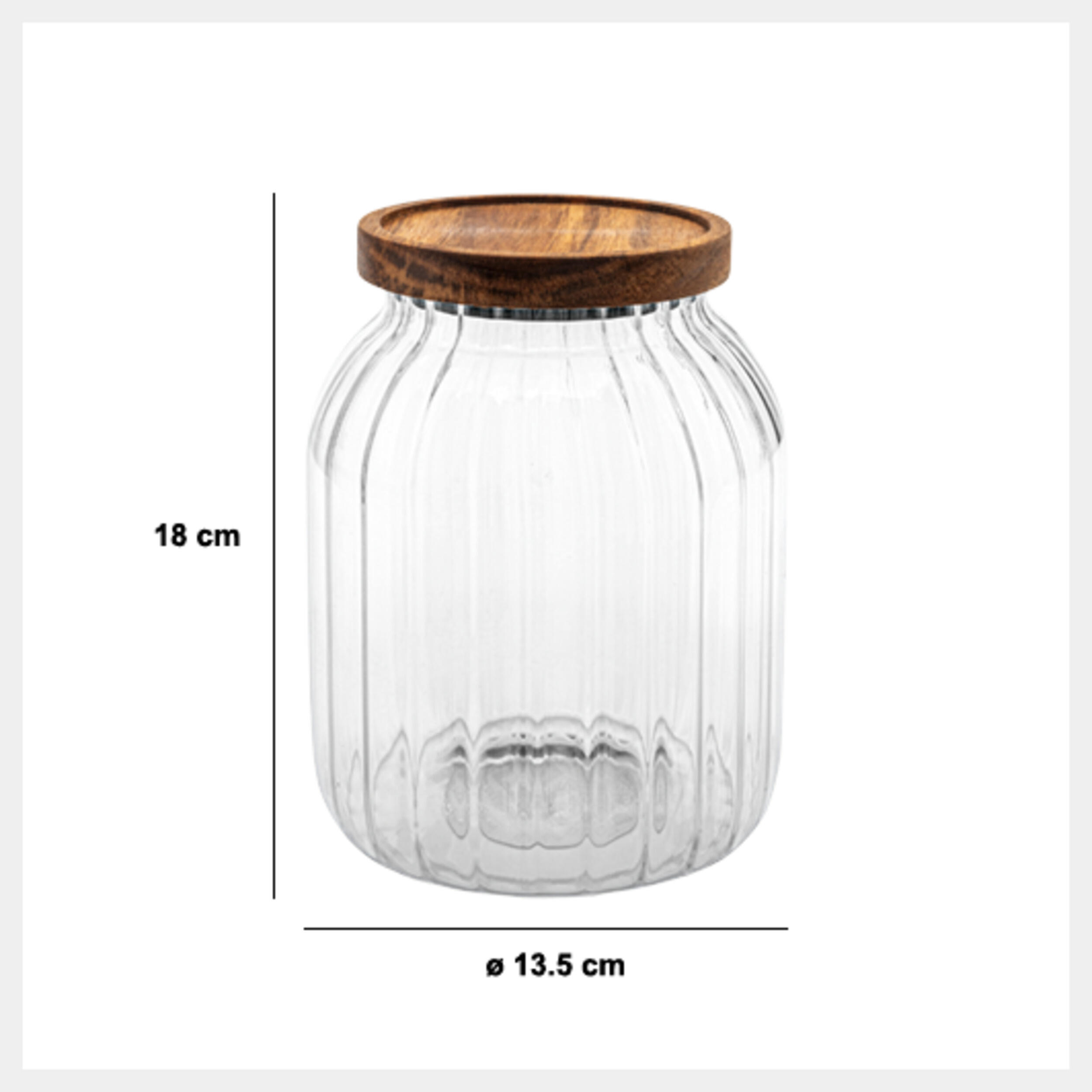 Bocal en verre strié couvercle acacia Harmony 2L - 2