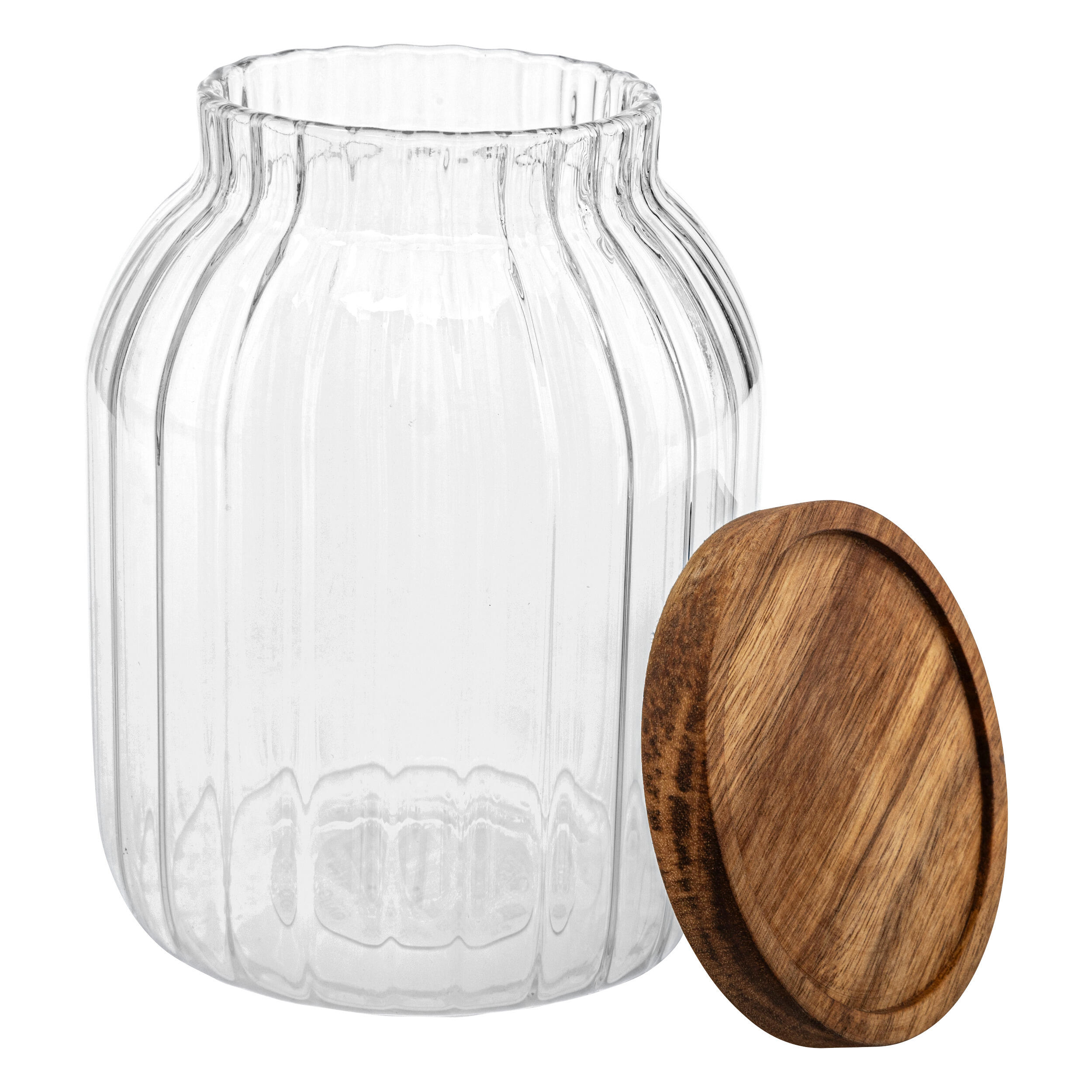 Bocal en verre strié couvercle acacia Harmony 2L - 3