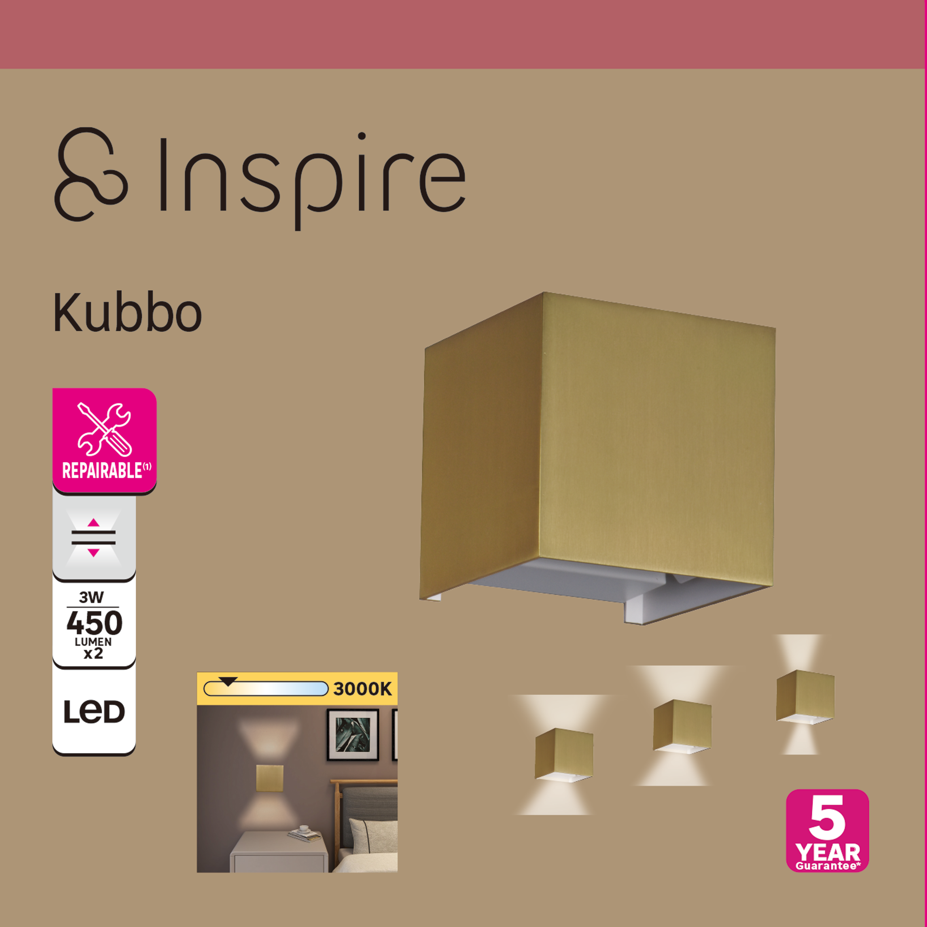 Candeeiro  de parede  LED 3000K KUBBO dourado - 8