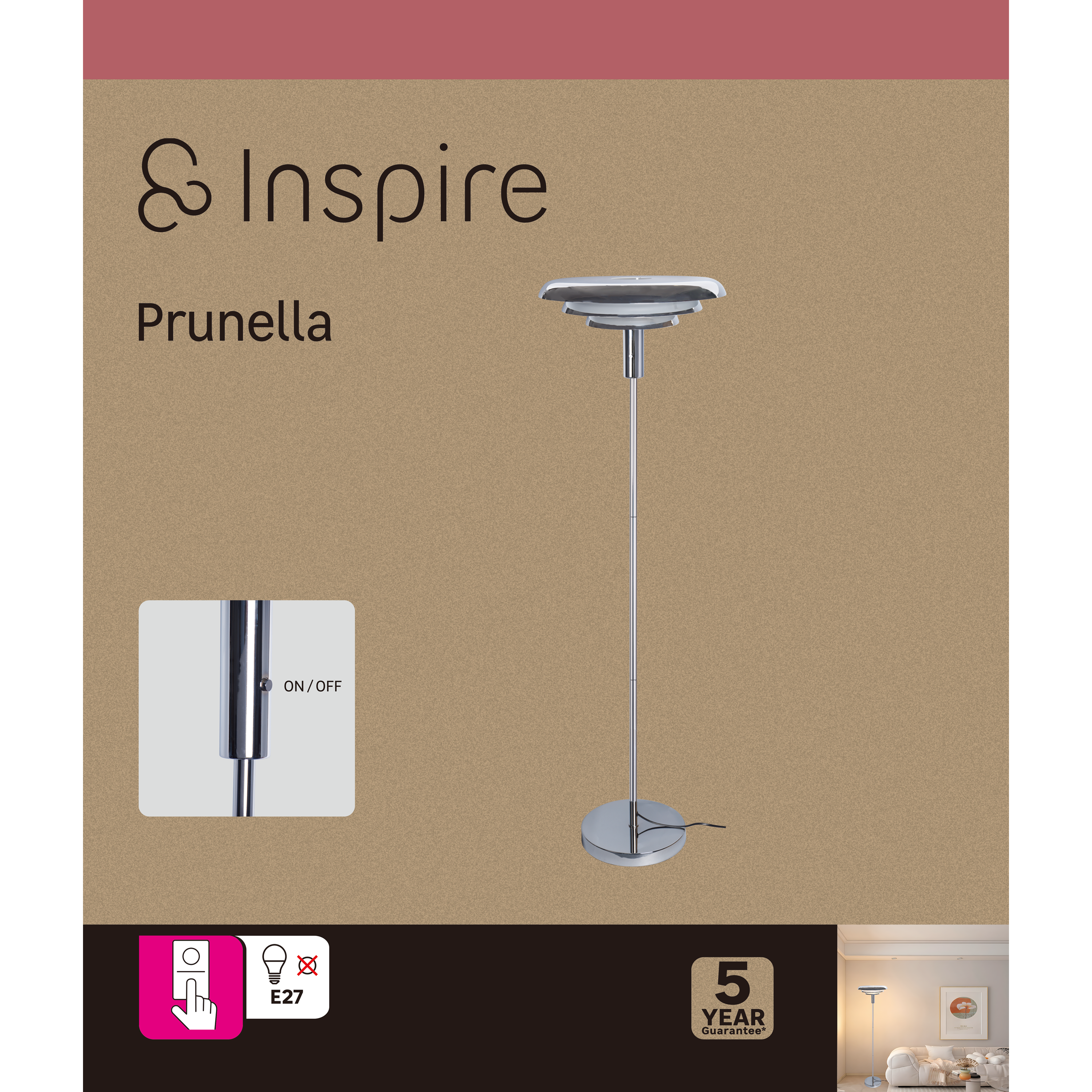 Lampadaire Prunella, fer, argent,  H.150 cm INSPIRE, E27 - 8