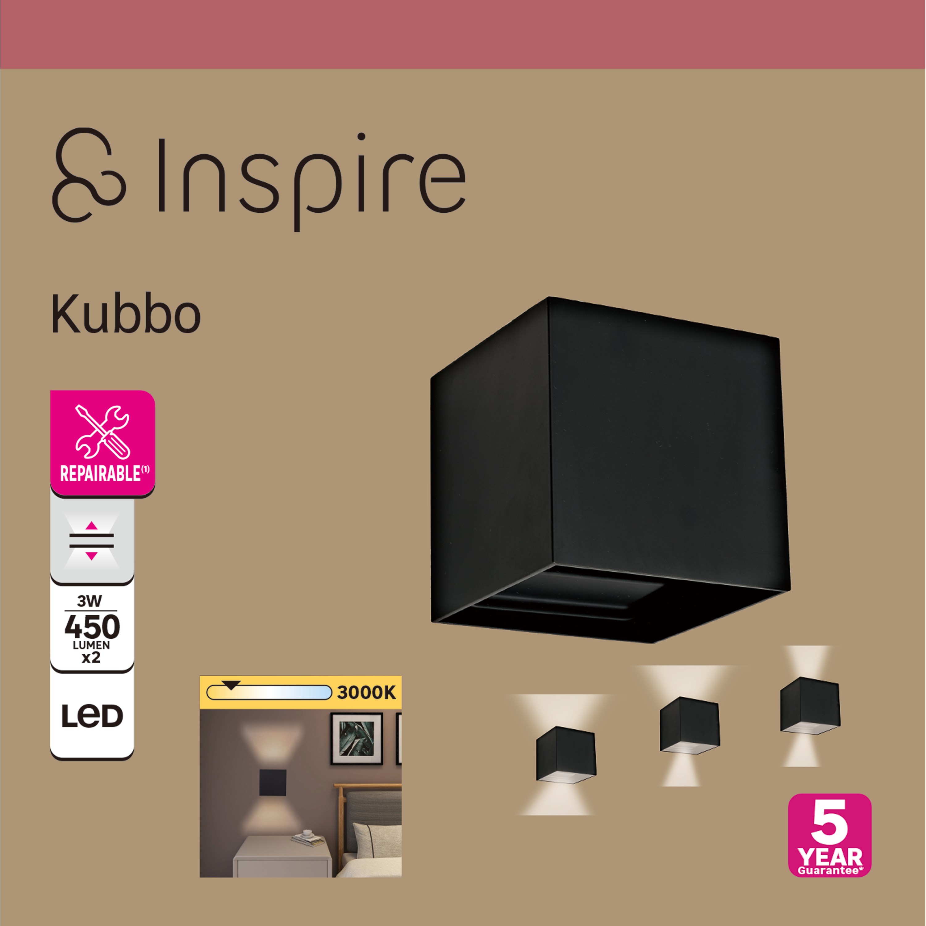 Kinkiet Kubbo czarny 2 x LED Inspire - 10