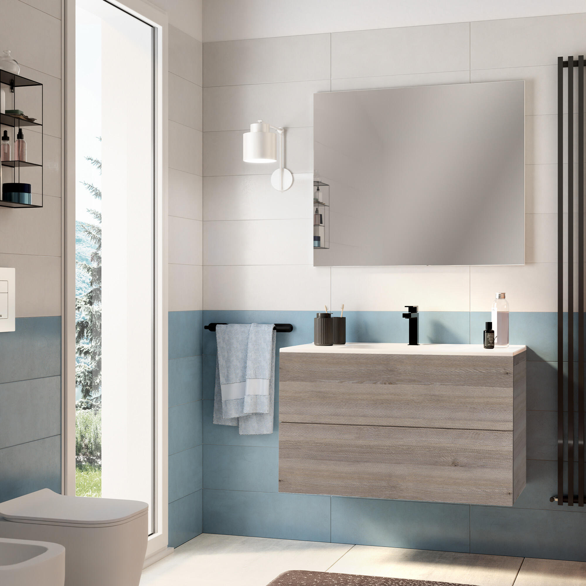 Mobile da bagno sospeso sotto lavabo L 90 x H 64 x P 48 cm rovere lucido, 2 cassetti SENSEA Neo - 2