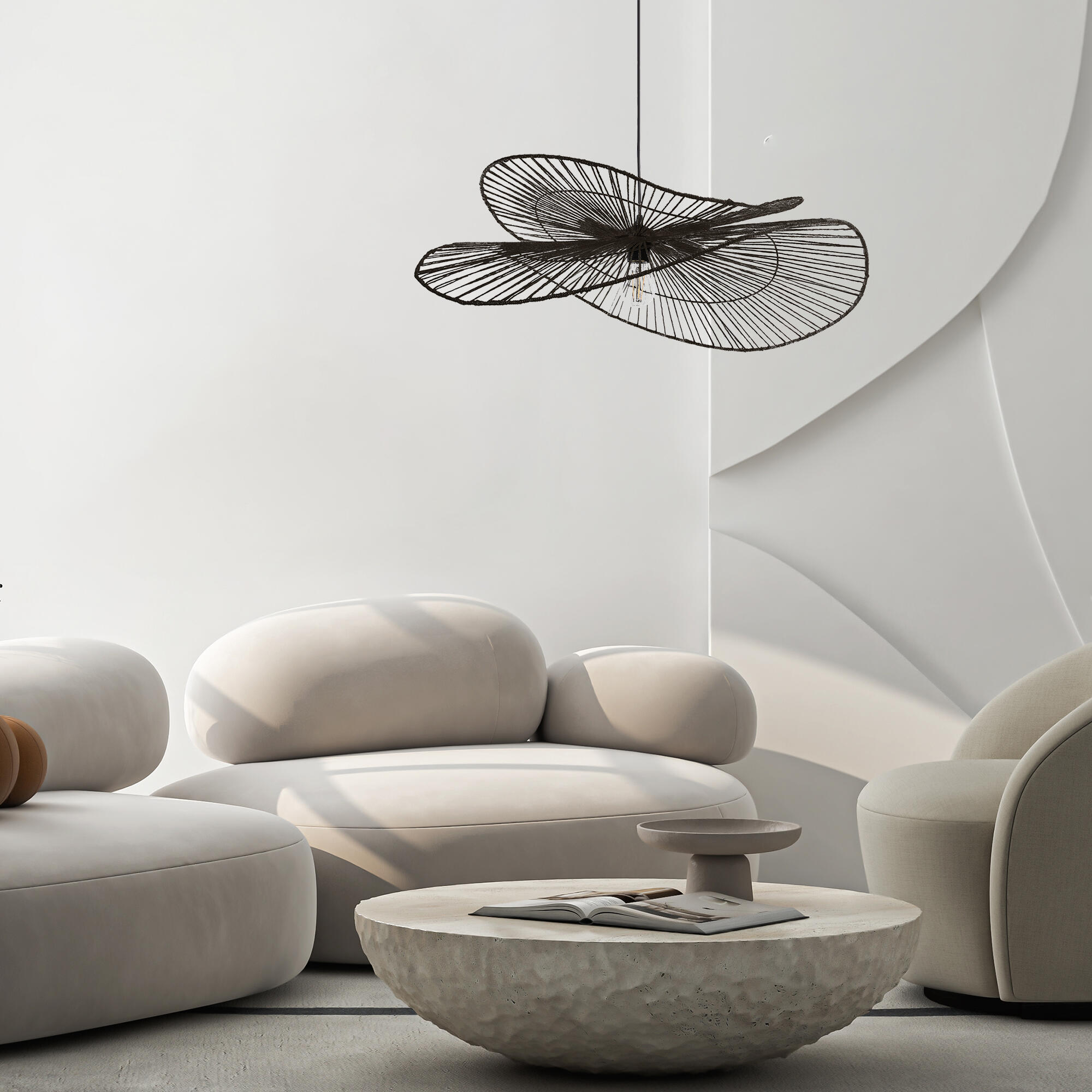 Lámpara de techo colgante de junco de mar negra 1 luz e27 78 cm y altura regulable