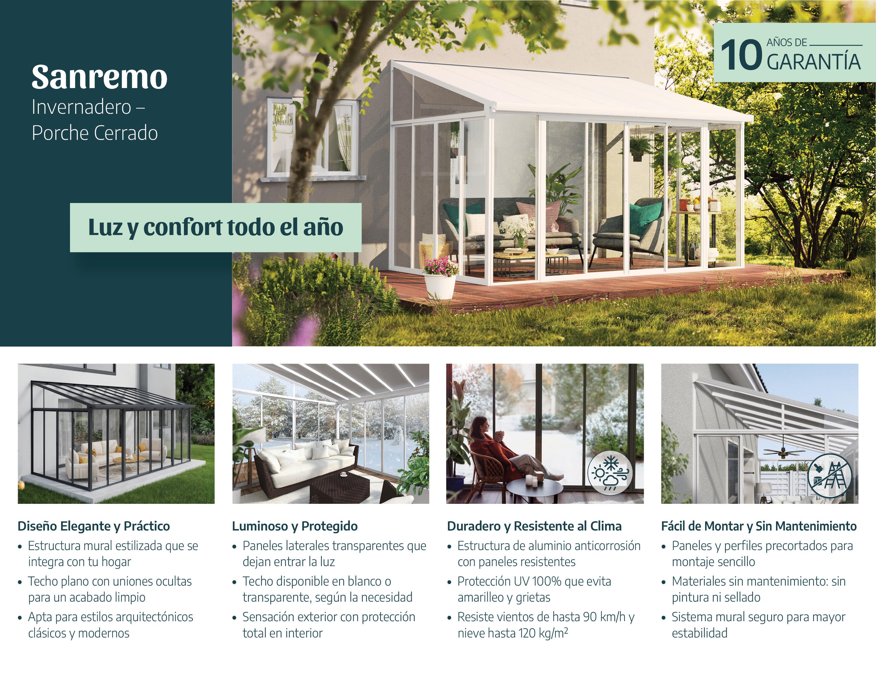 Pérgola de aluminio cerrada San Remo blanco de 380x435 cm con vidriado - 18