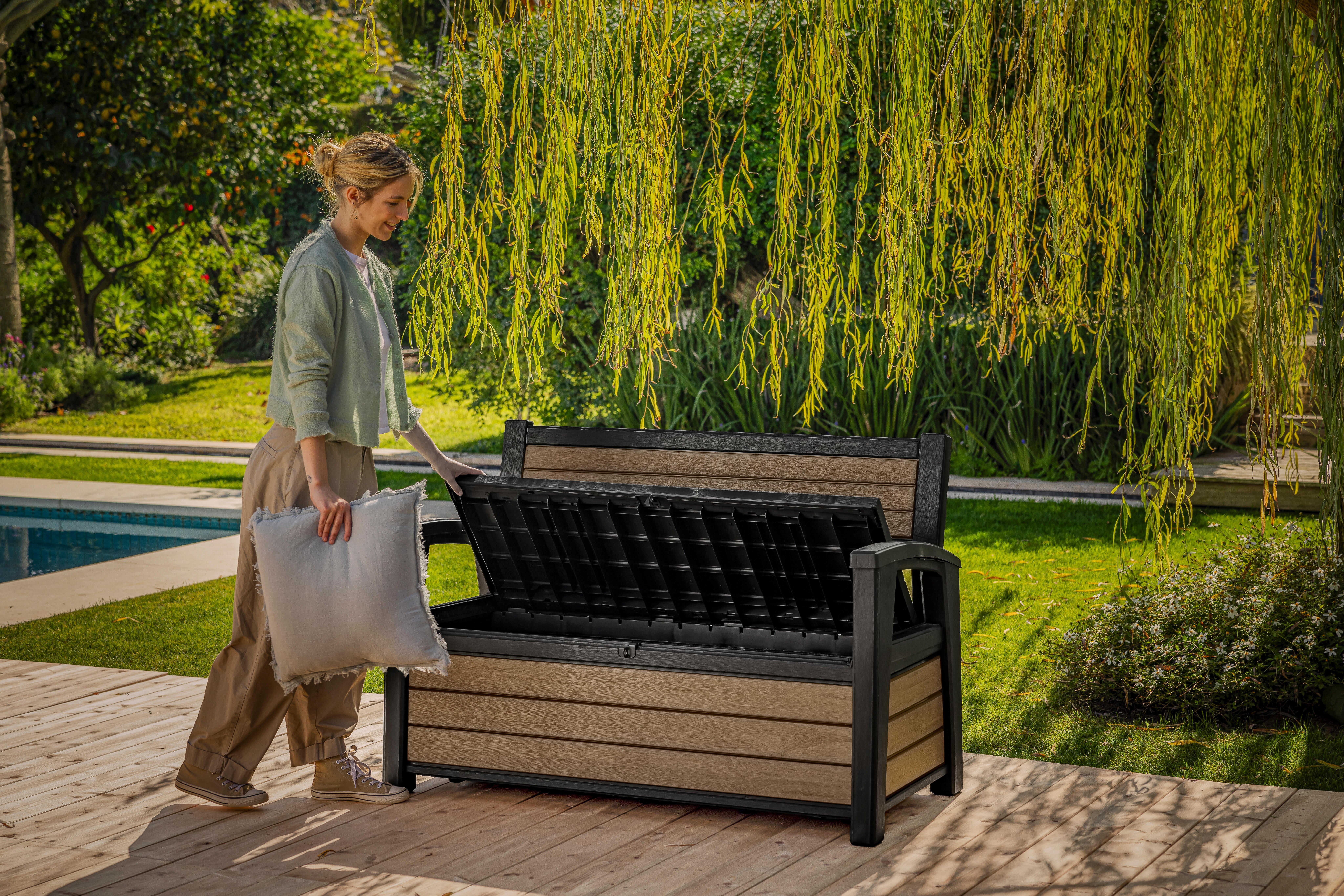 Arca de resina Bench 132,1x61,2x89 cm 227L efeito madeira Keter - 3