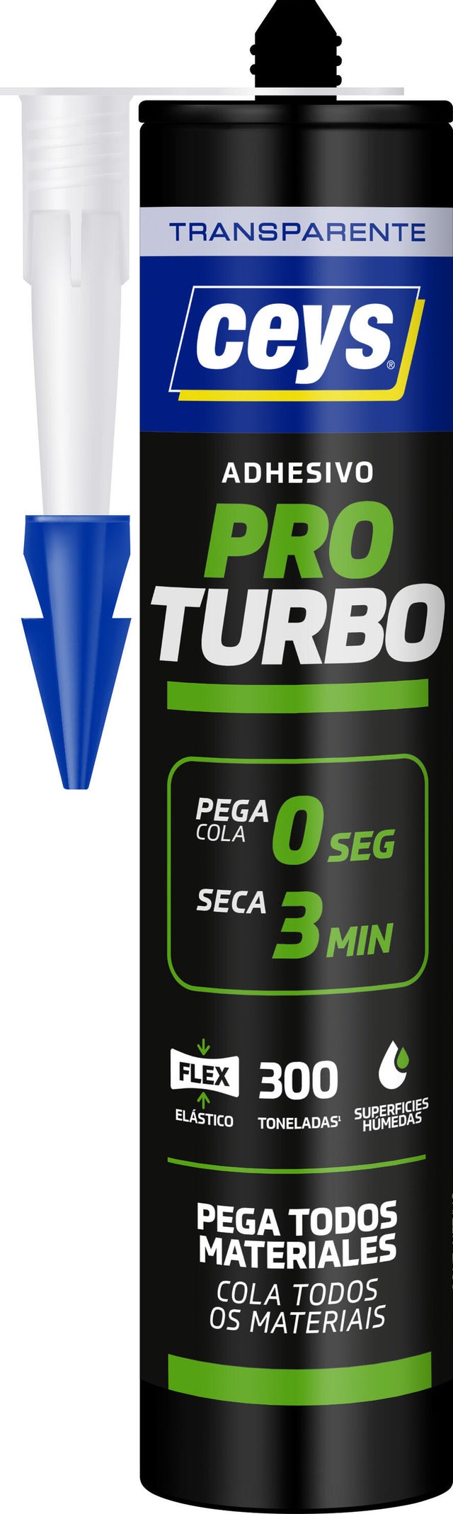 Adhesivo de montaje CEYS Pro Turbo 412 gr transparente para PVC, mármol, goma, aplicación con pistola, resistente a las intemperies, no se amarillea, resistente a las vibraciones, se puede pintar. Para unir materiales.