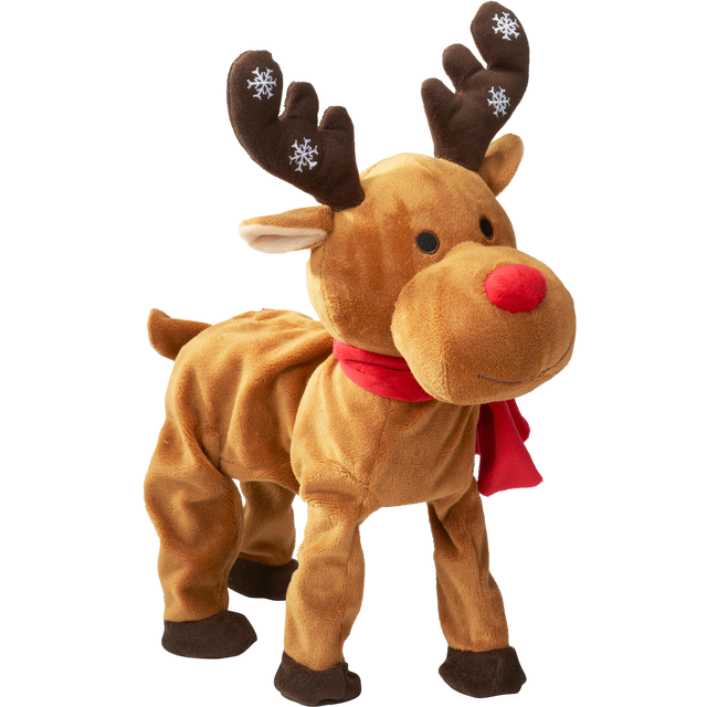 Renifer materiałowy grający tańczący 38cm brązowy