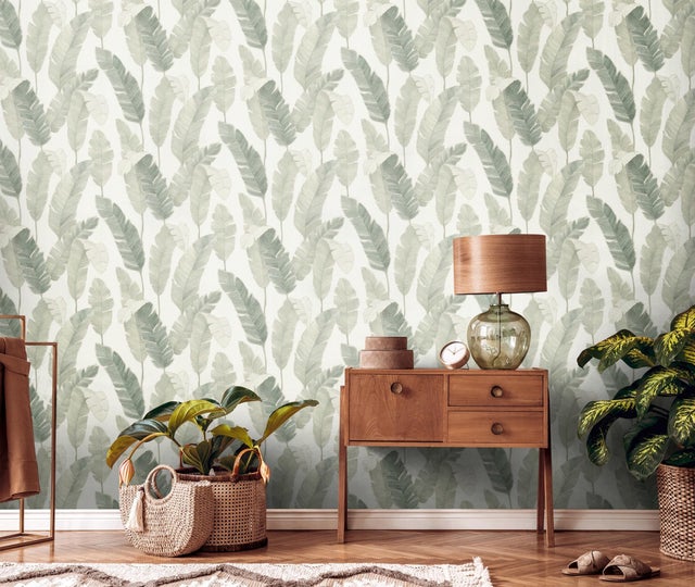 Carta da parati Foglia Glam verde, 53 cm x 10.05 m
