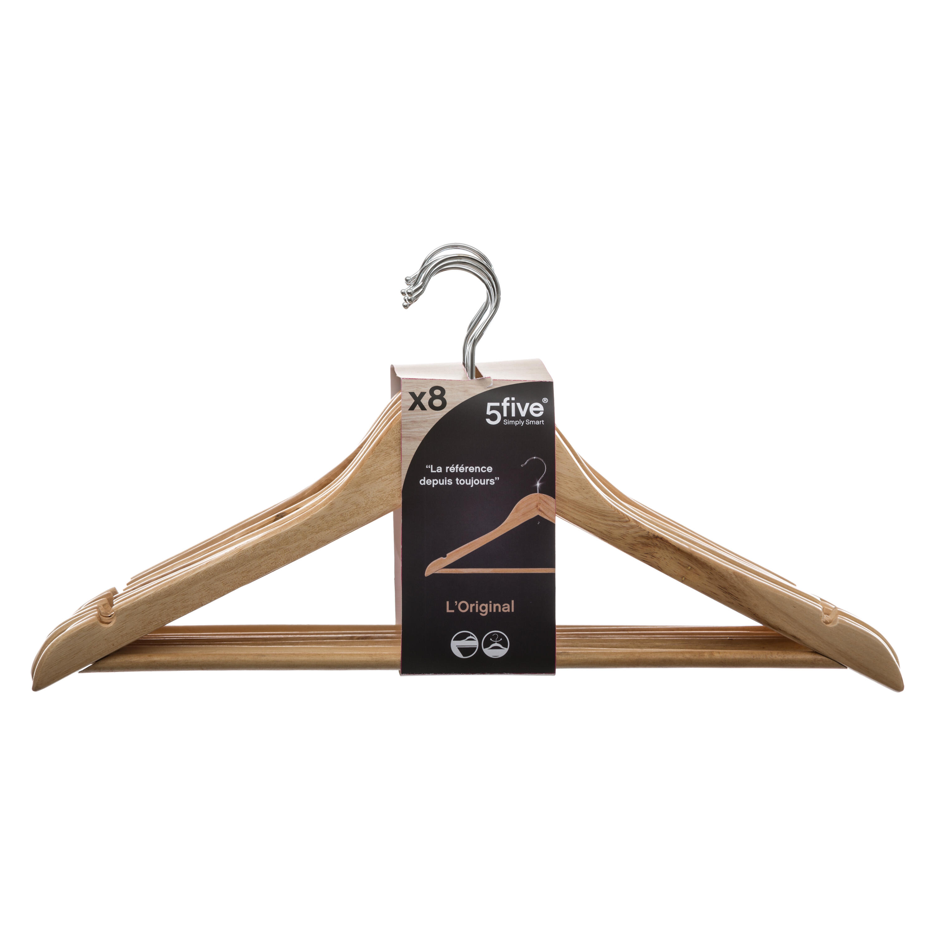 Lot de 8 cintres 5 FIVE SIMPLY SMART bois marron, H.23 x l.1.2 - 2