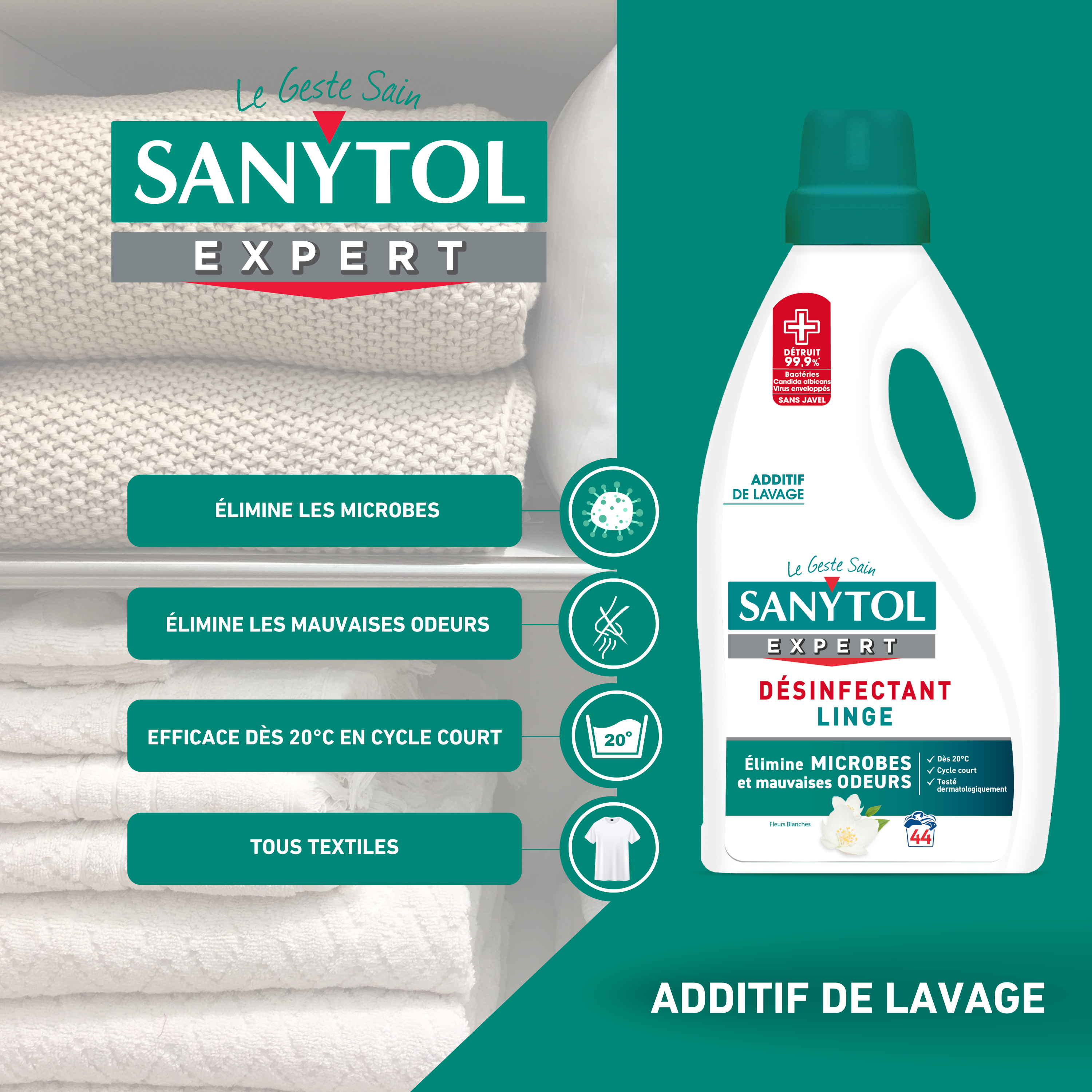 Lessive SANYTOL Expert, désinfectant du linge fleuri 2 l - 2