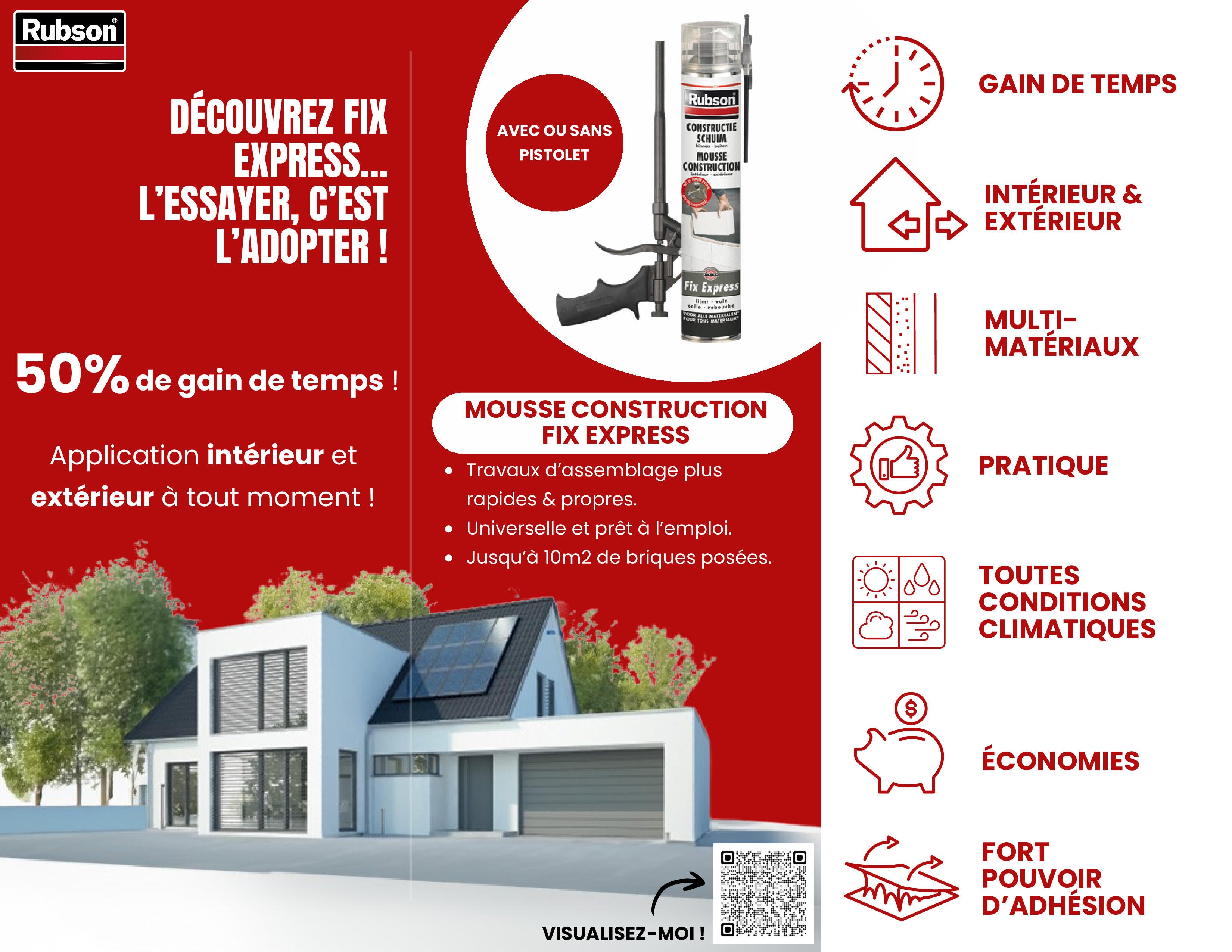 Mousse expansive polyuréthane construction manuelle 750 ml - RUBSON Fix Express - 3