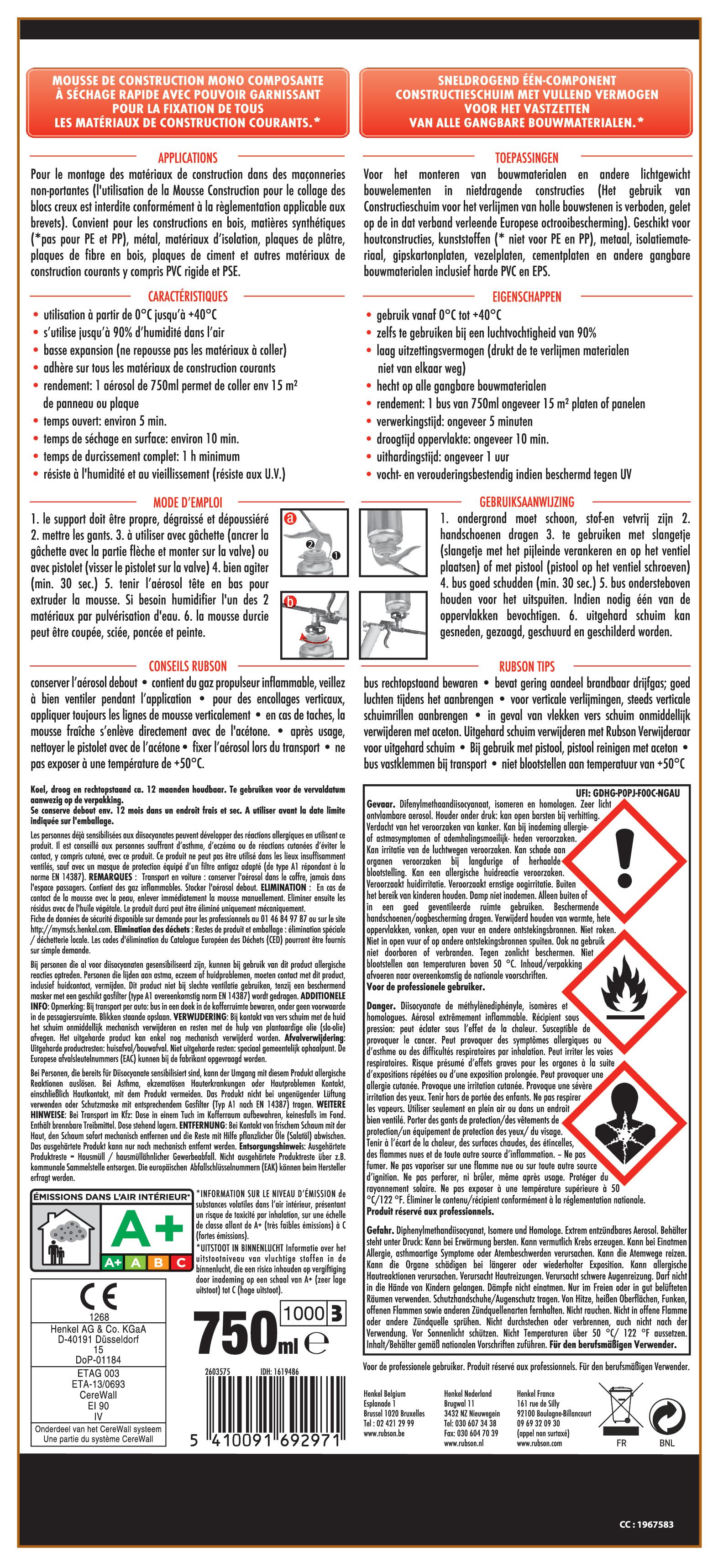 Mousse expansive polyuréthane construction manuelle 750 ml - RUBSON Fix Express - 4