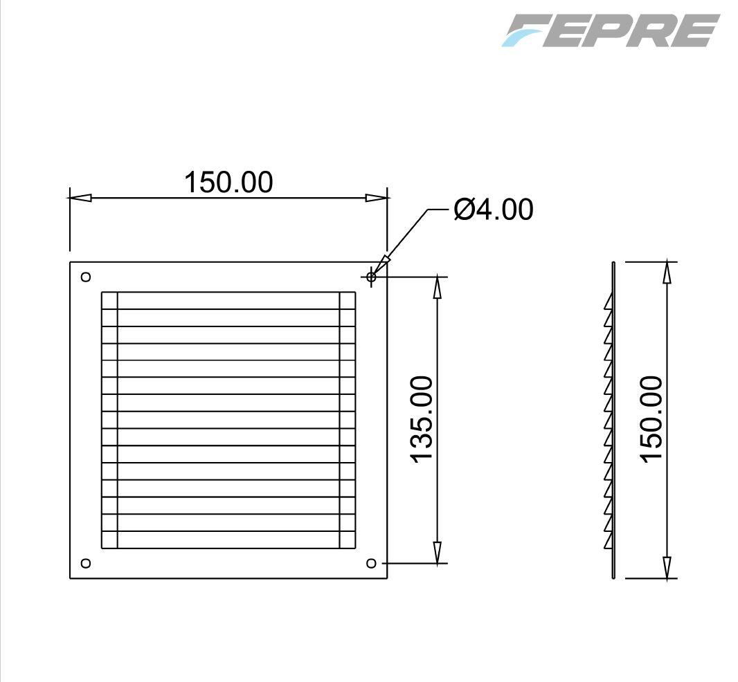 Grelha ventilação 15x15cm s/b com mosqueteira lacado branco - 3