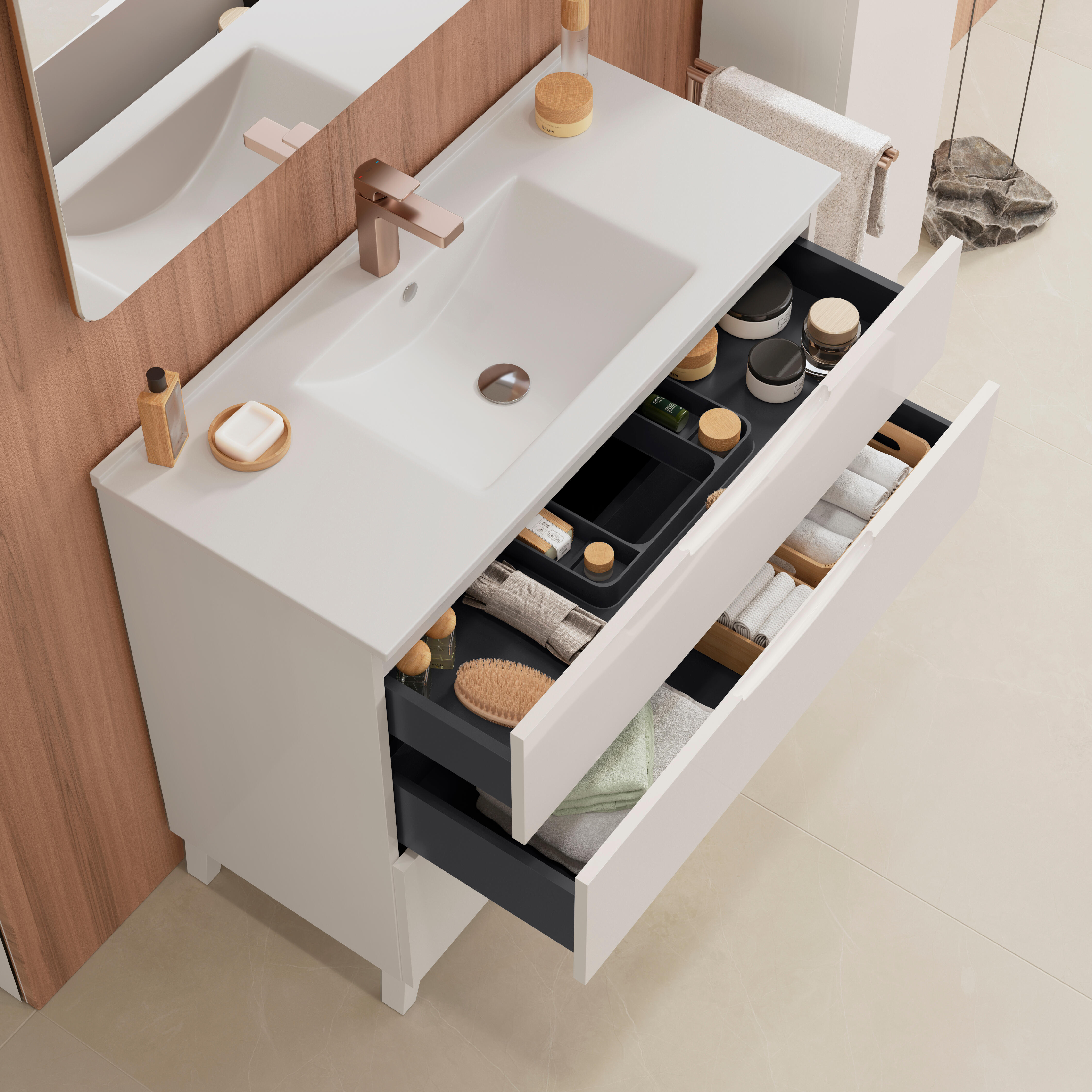 Mueble de baño New asimétrico blanco 80x45 cm (lavabo no incluido) - 5