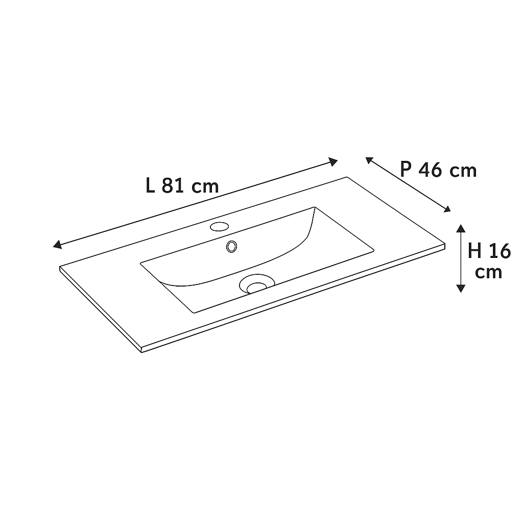 Lavabo a incasso rettangolare vasca centrale Essential L 81 x H 16 x P 46 cm in ceramica bianco lucido - 24