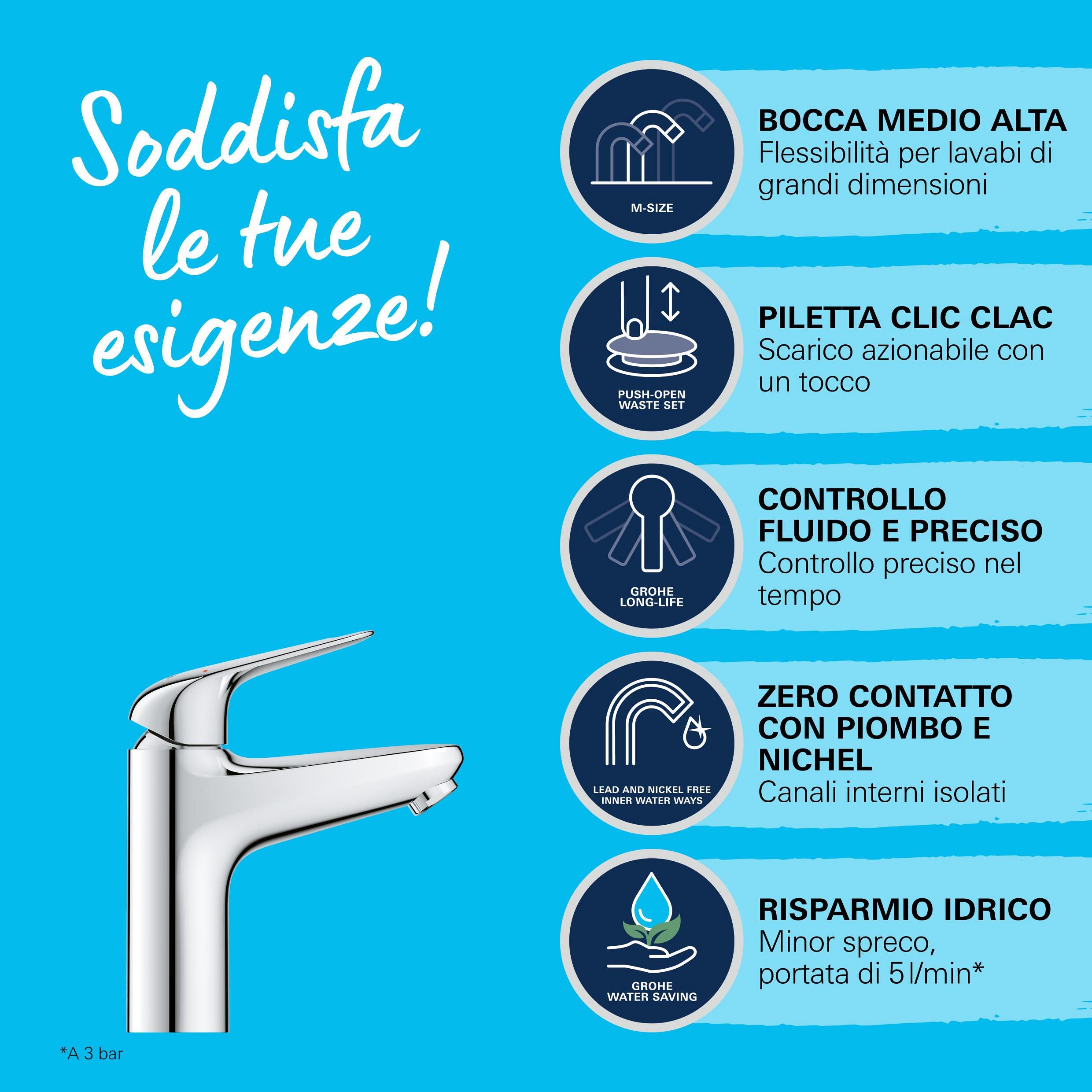 Rubinetto per lavabo a canna media getto aerato Swift cromato GROHE - 4