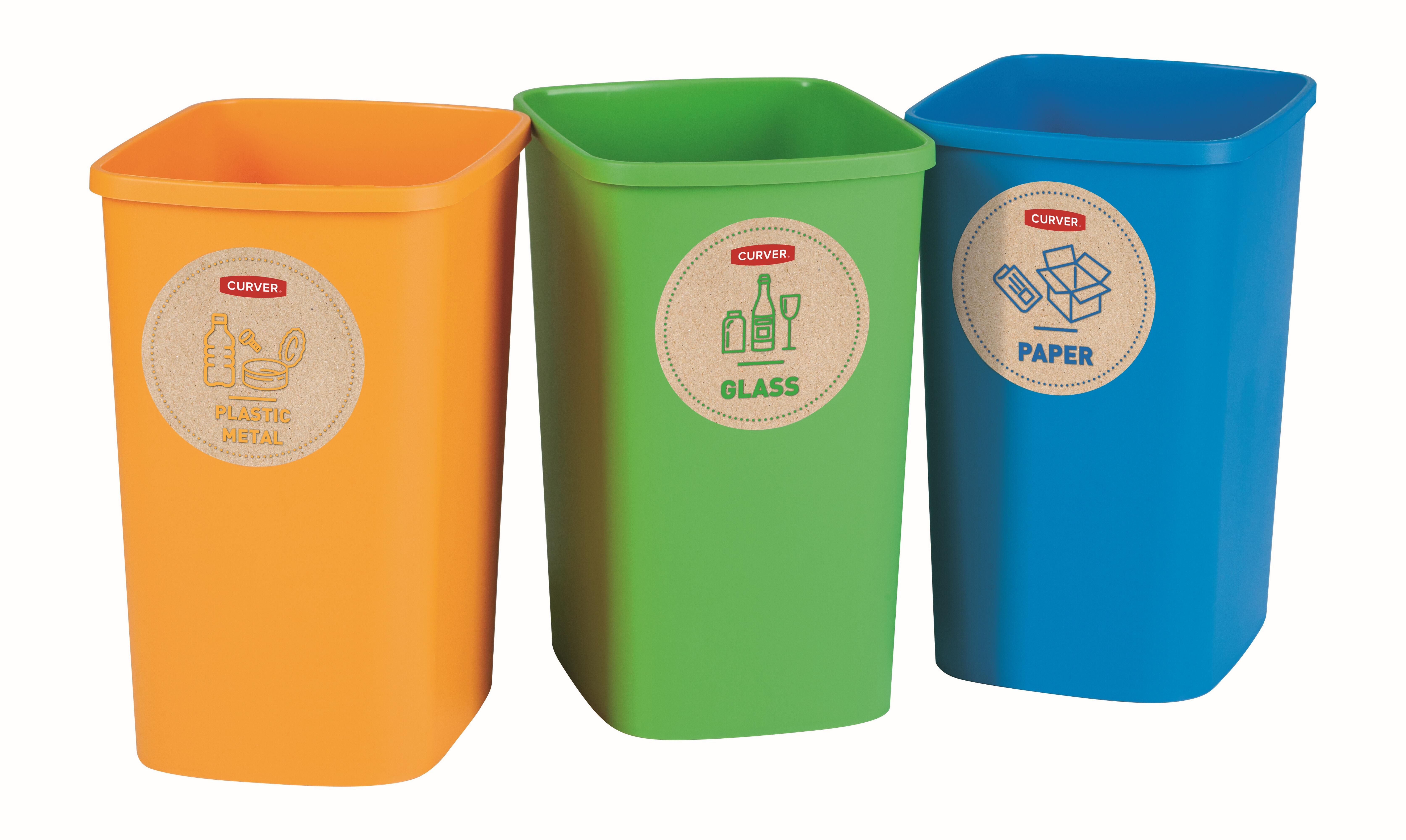 Curver Pack De 3 Cubos De La Basura Para Reciclaje 25L Naranja/Verde/Azul , Leroy Merlin