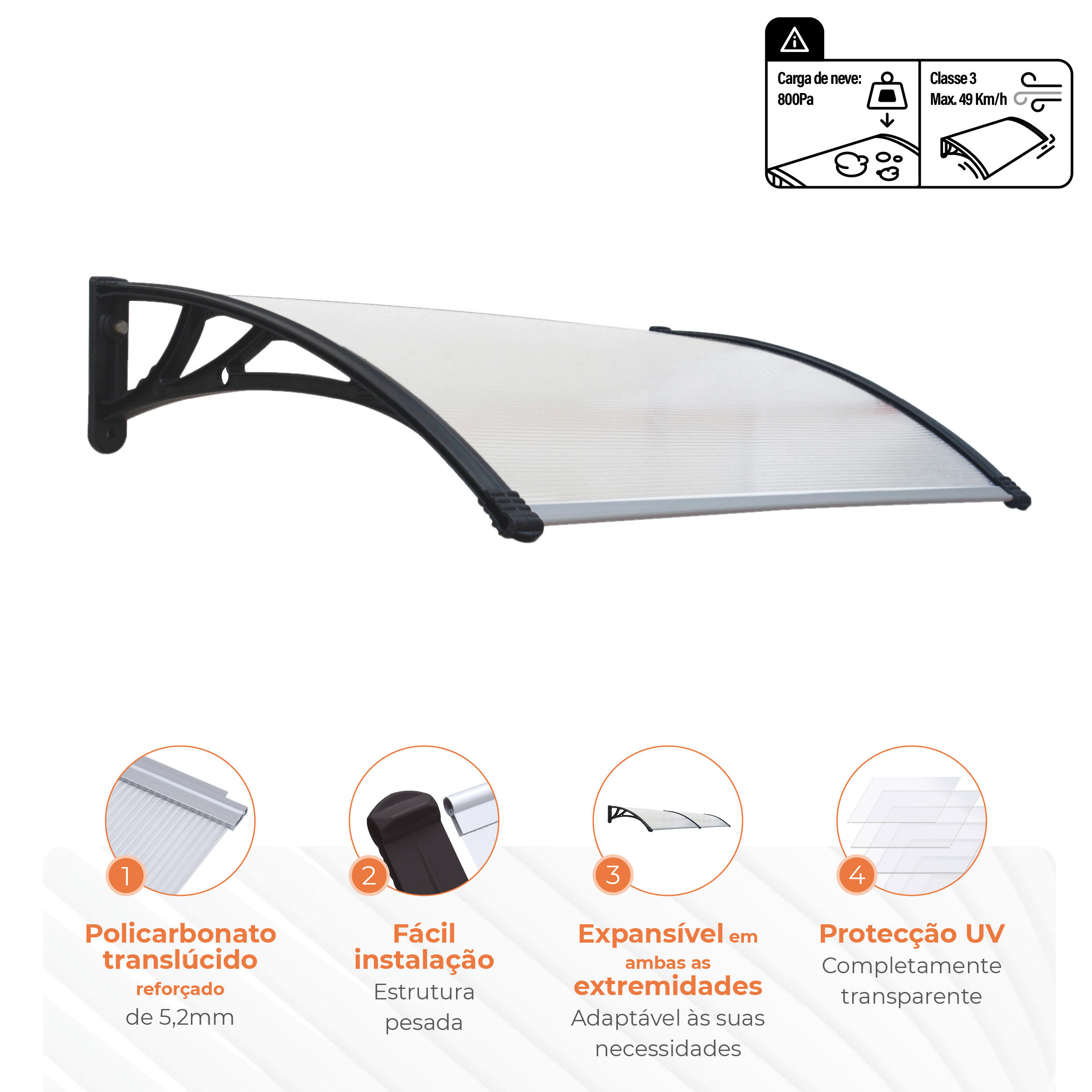 Marquise de Policarbonato Easy Black de 150x80 cm SMARTSUN - 7