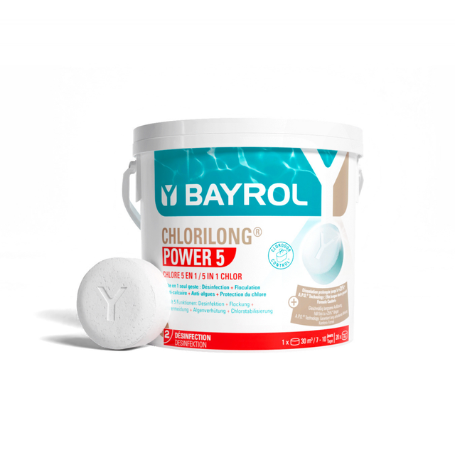 Traitement chlore 5 fonctions BAYROL Chlorilong Power 5, galet 250 g, 5 kg