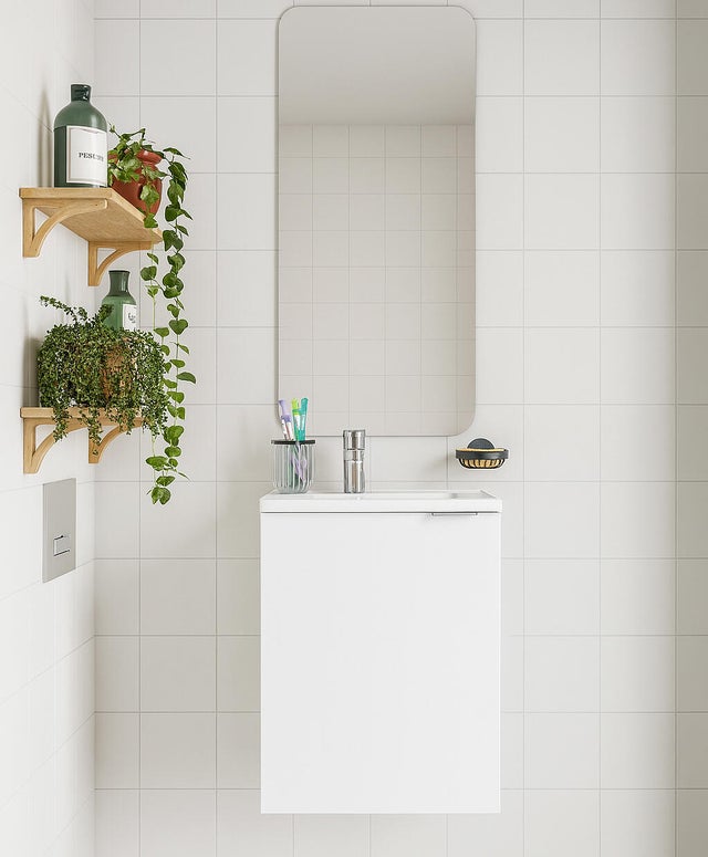 Móvel de casa de banho suspenso 1 porta 40x26x49 cm branco brilhante Sensea Essential