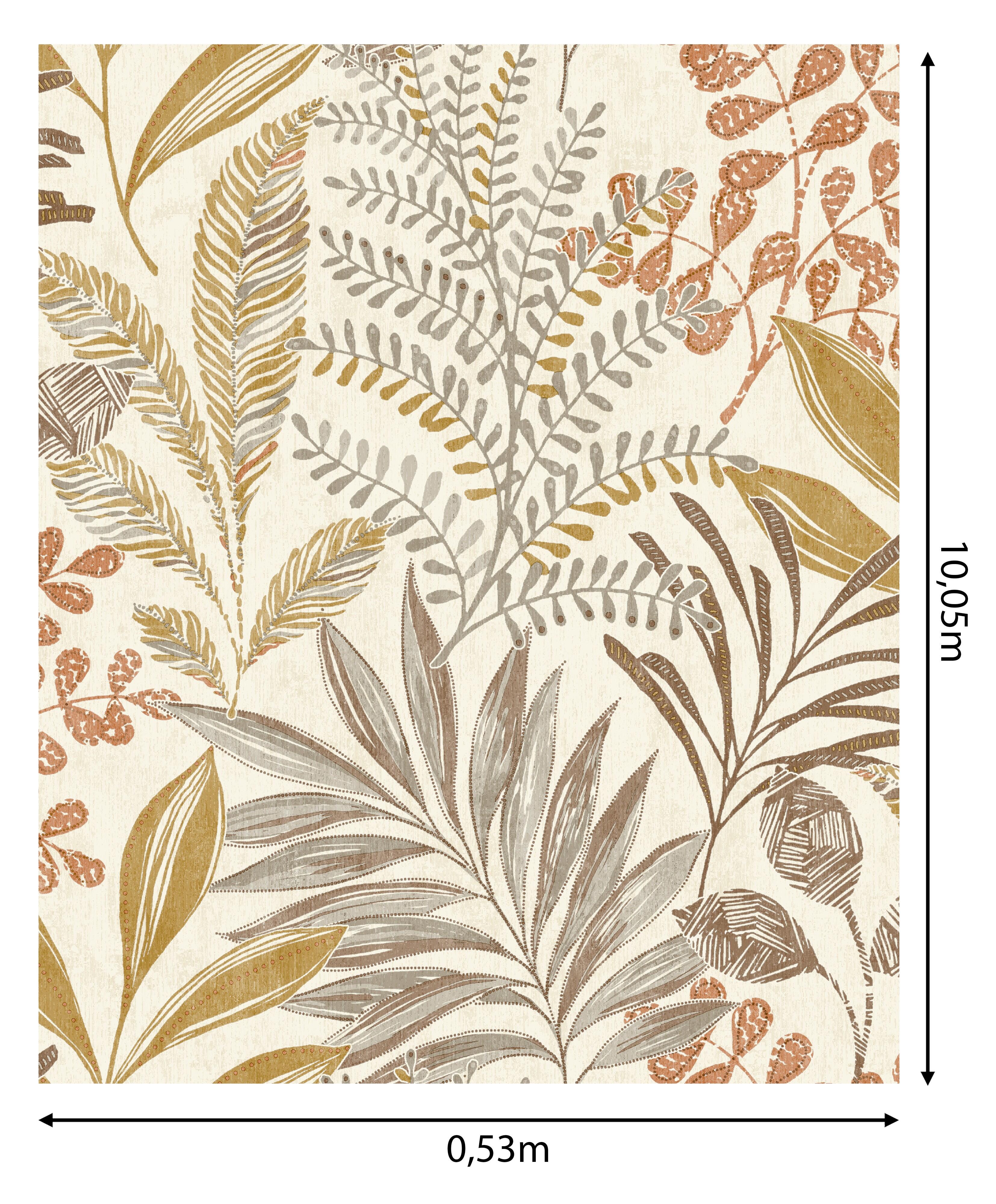 Papel pintado vinilo aplicación cola en pared Naturaleza Jardín ocre amarillo  GRANDECO 53cmx10.06m lavable - 5