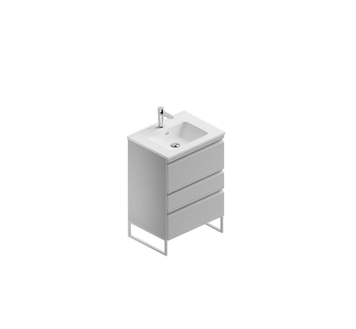 Mobile bagno sospeso con lavabo Pull L 60 x H 56 x P 46 cm artico in mdf 3 cassetti per vasca centrale , piedini non inclusi - 2