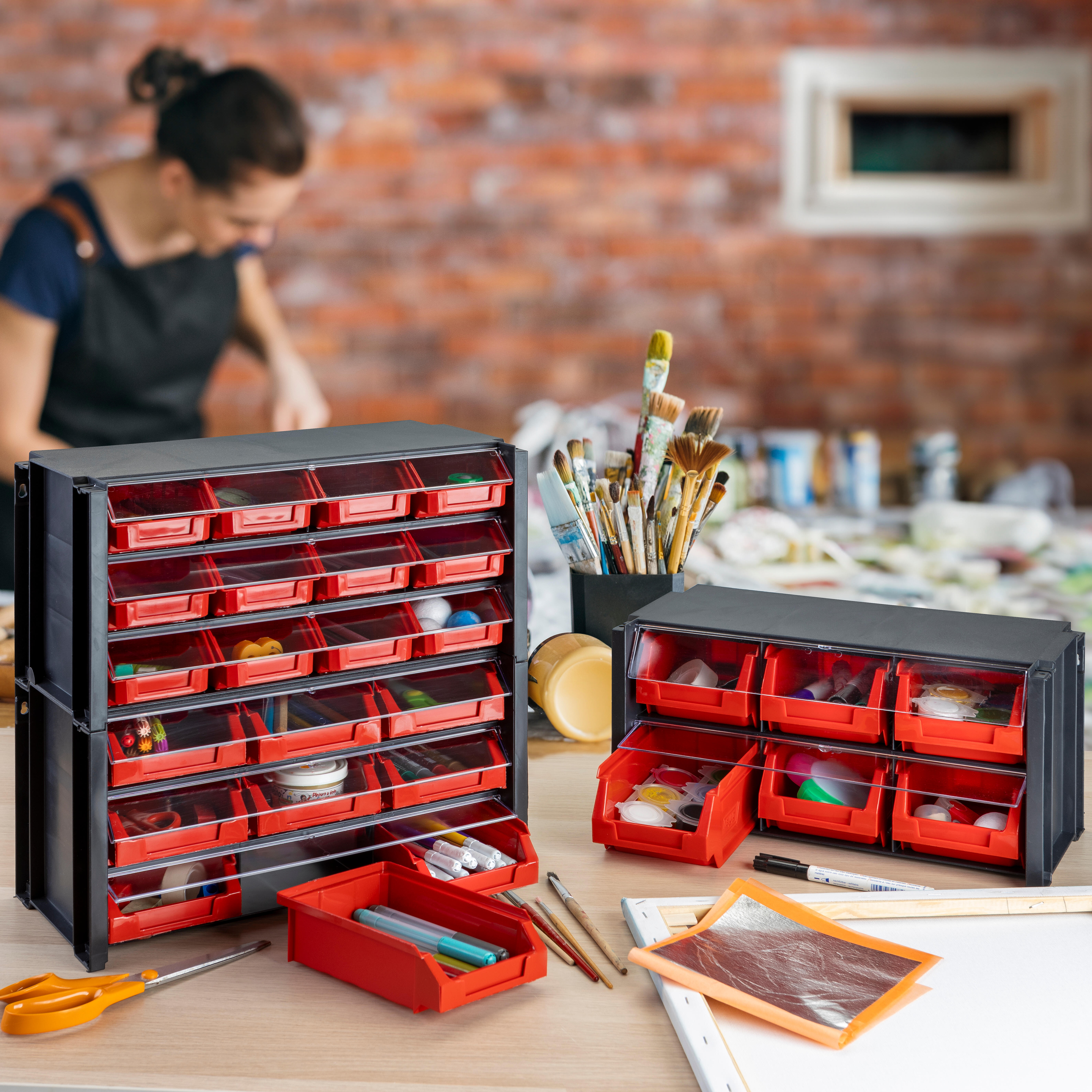 Organizador de tornillos de poliestireno con cajones de 19x36x17