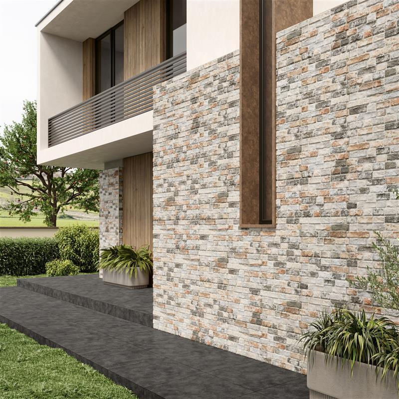 Azulejo porcelánico Brick efecto piedra multicolor 33x47 cm | Leroy Merlin