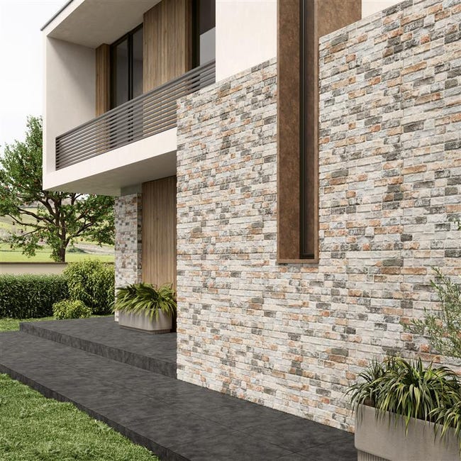 Azulejo porcelánico Brick efecto piedra multicolor 33x47 cm | Leroy Merlin