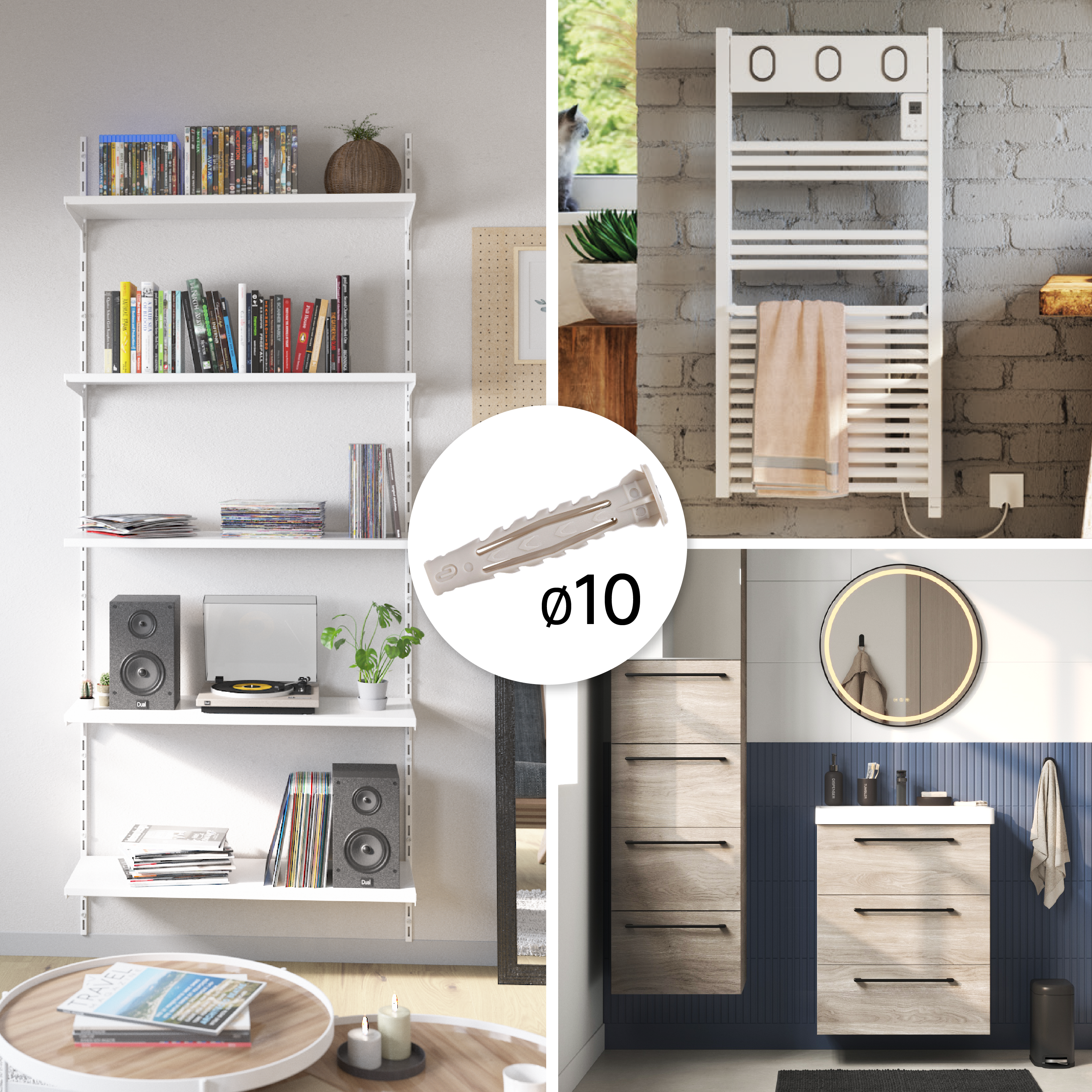 4 chevilles multi-matériaux et vis STANDERS, Diam.10 x L.60mm - 2