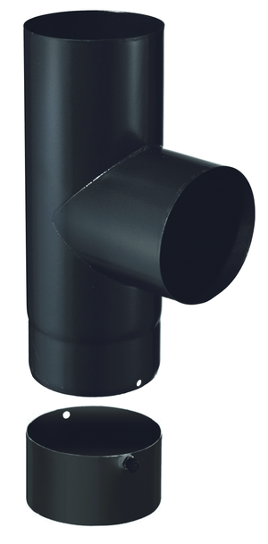 Té 90° de raccordement avec tampon émaillé 0,7 mm noir en inox - Diam