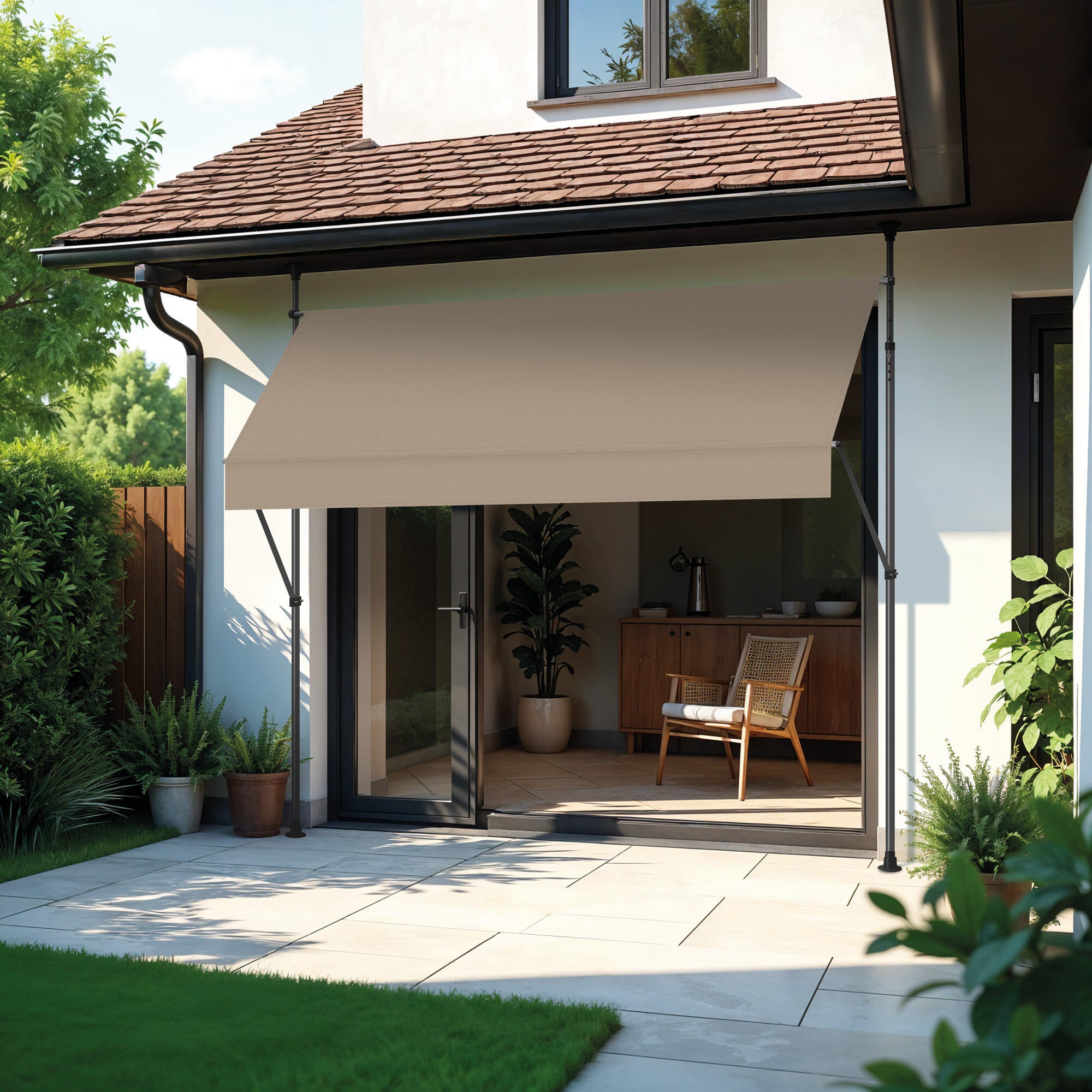 Toldo extensible manual portátil antracita tela beige 3x1,2 m
