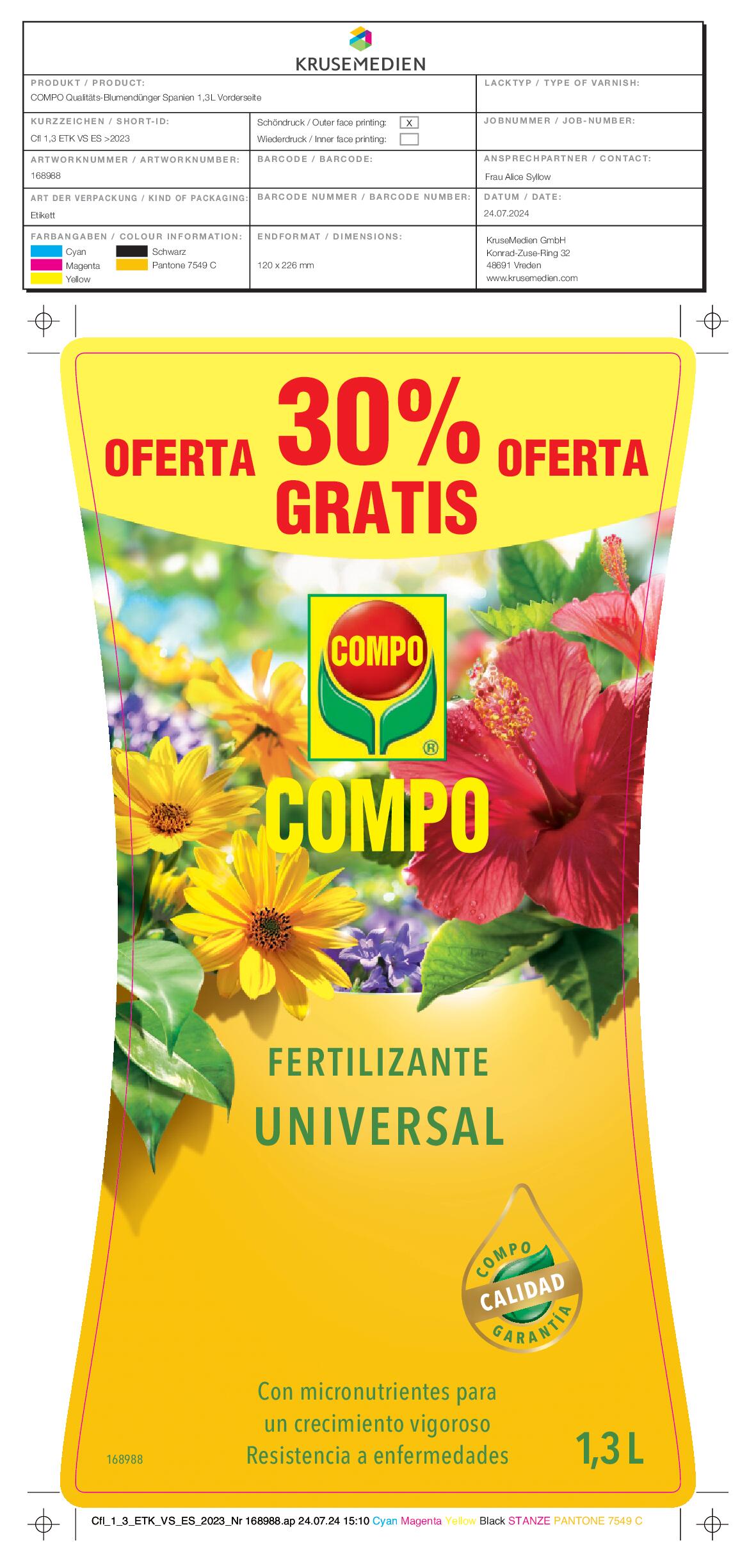 Fertilizante liquido universal 1L + 300 ml Compo - 2