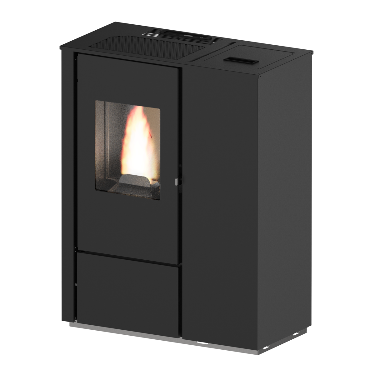 Punto Fuoco Mirella stufa a pellet ventilata 7 kW, 5 stelle, classe A+, resa 91%, consumo 0,7-1,8 kg/h, tramoggia 8 kg, profondità 30 cm, nera