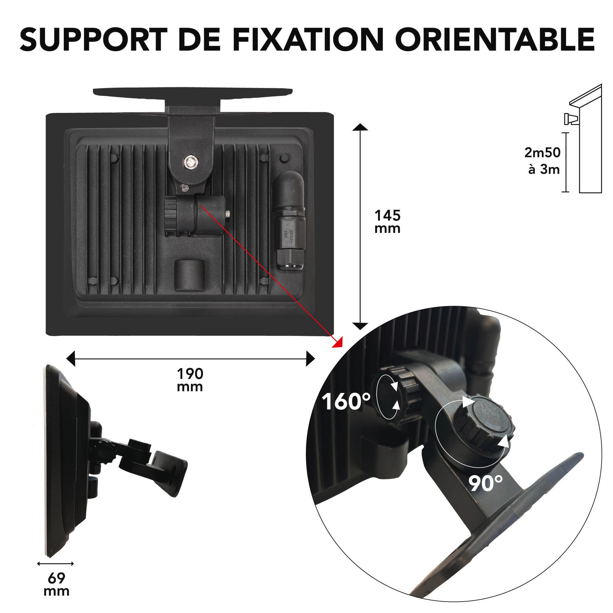Projecteur extérieur LED, 4200 Lm noir Full screen TIBELEC - 4