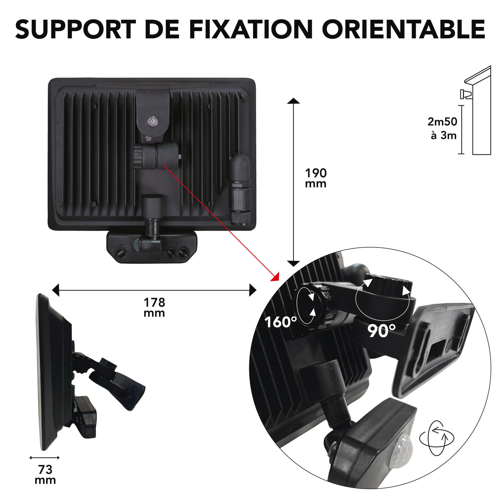 Projecteur extérieur LED à détection, 4150 Lm noir Full screen TIBELEC - 4