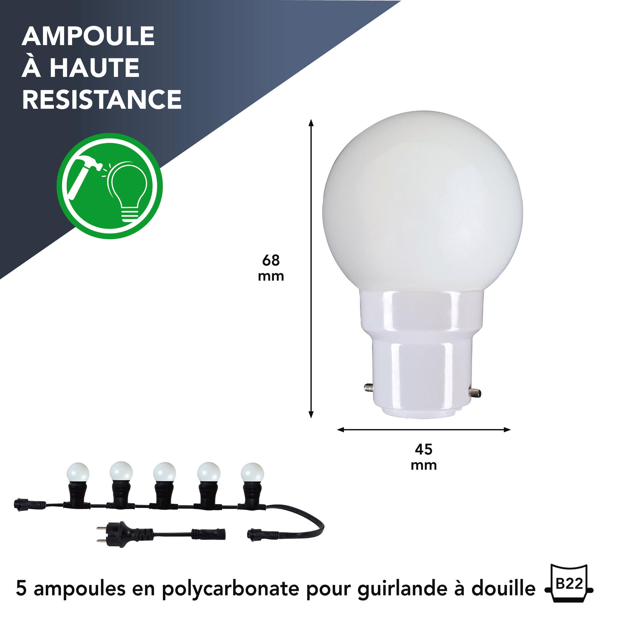 Ampoule led, sphérique B22, 30lm = 4W, blanc chaud, TIBELEC - 2