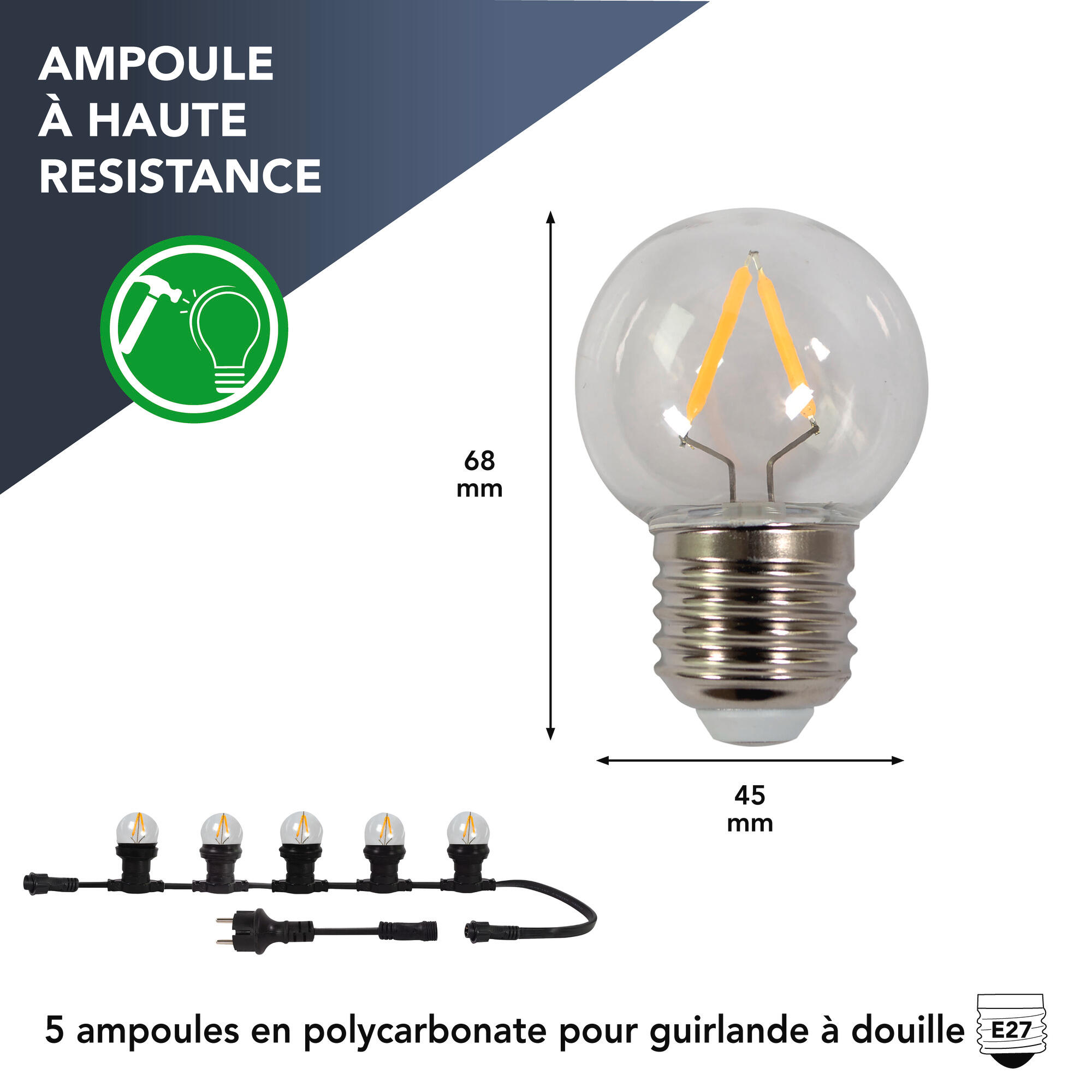 Lot de 5 ampoules led à filament E27, 130Lm = 18W, TIBELEC - 2