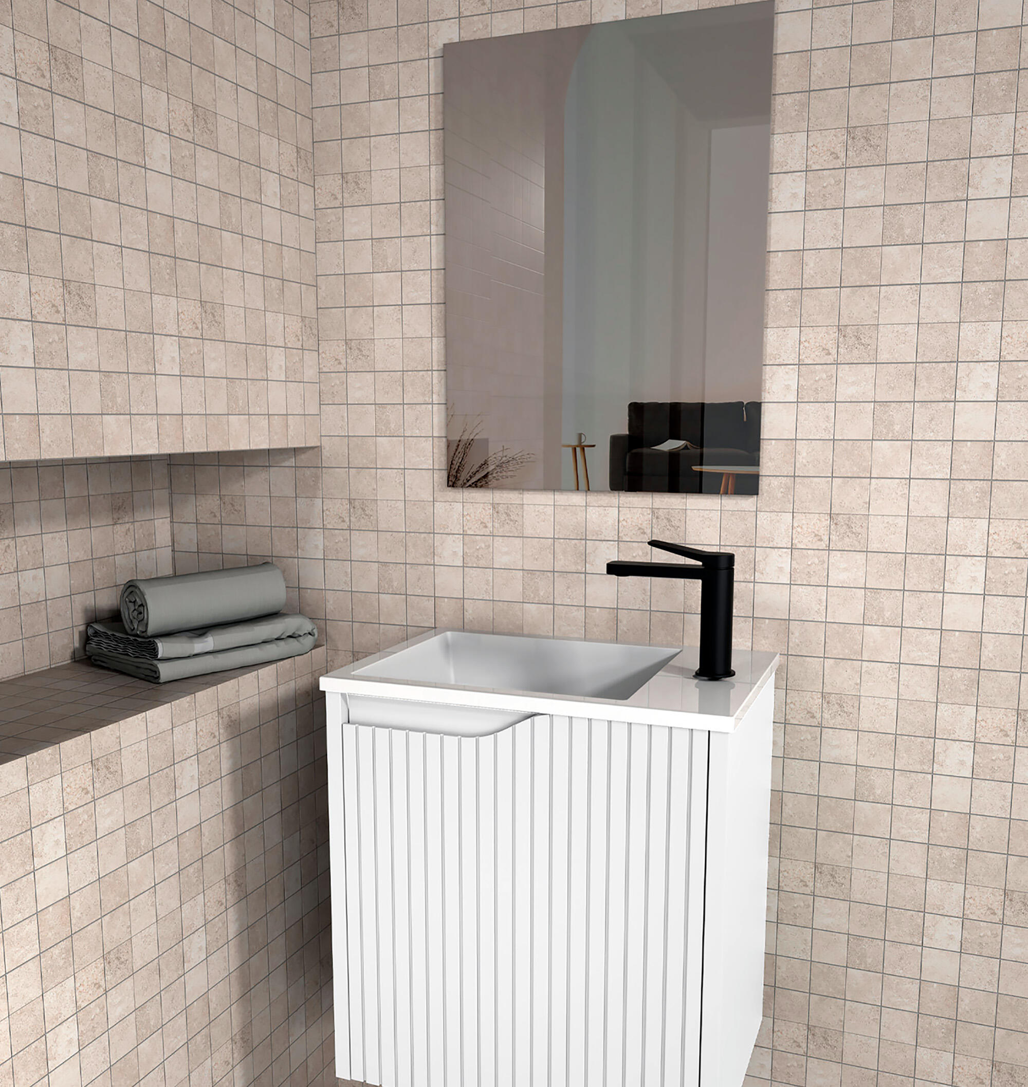 MUEBLE DE BAÑO CON LAVABO NOVA MINI BLANCO 50X33CM 1 PUERTA - 2