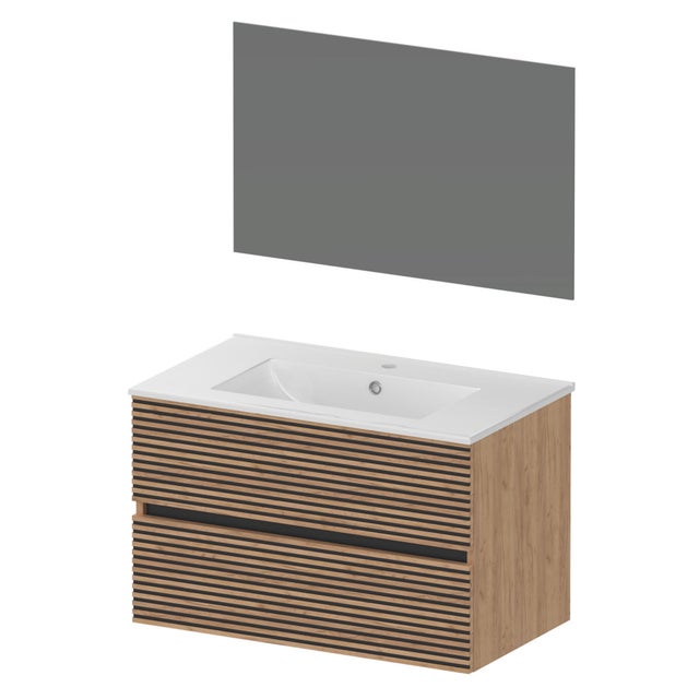 CONJUNTO MUEBLE DE BAÑO NOVA GEO ALISTONADO 80 CM 2CAJONES  ROBLE CLARO