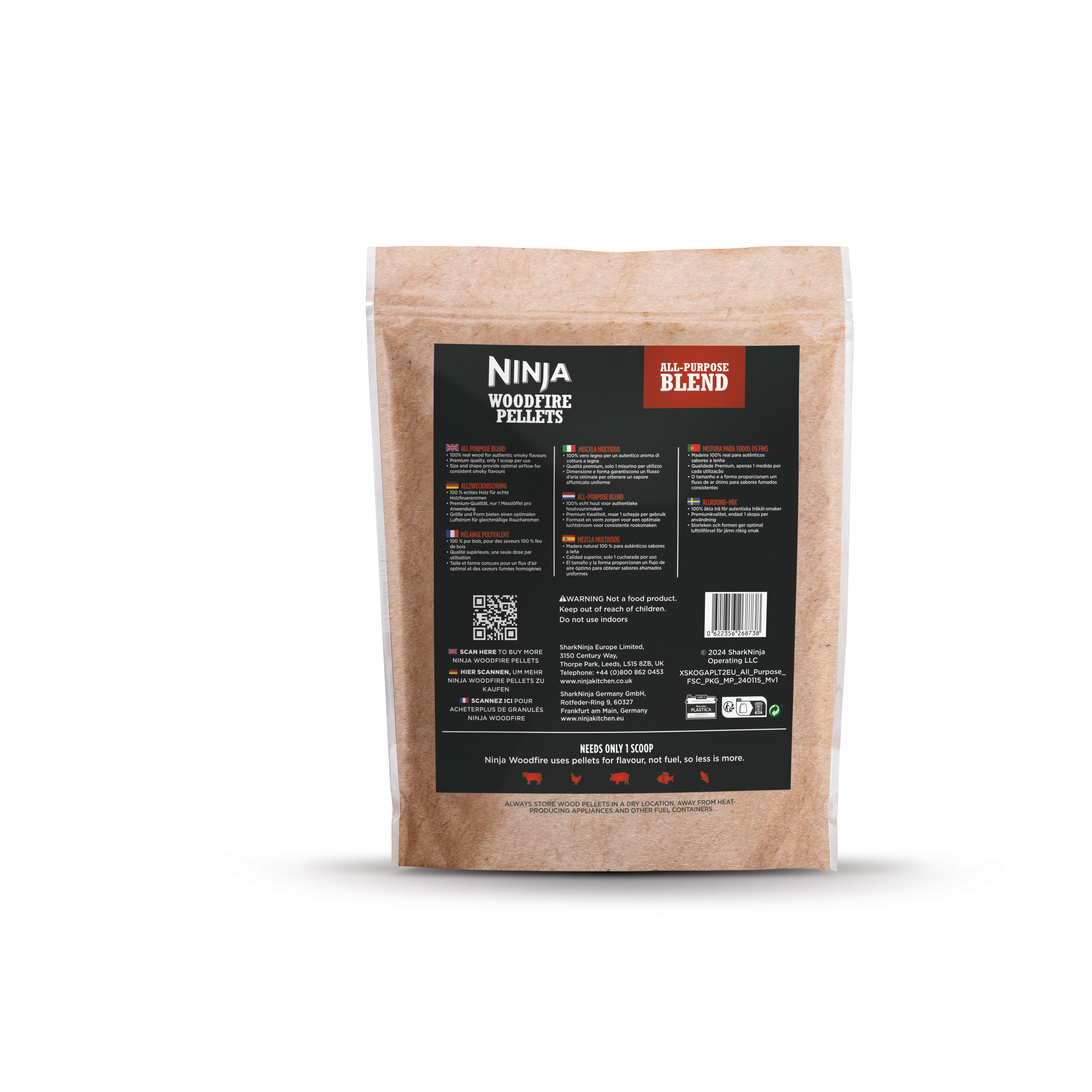 Granulés de bois mélange polyvalent NINJA pour barbecue Woodfire, 900 g - 2