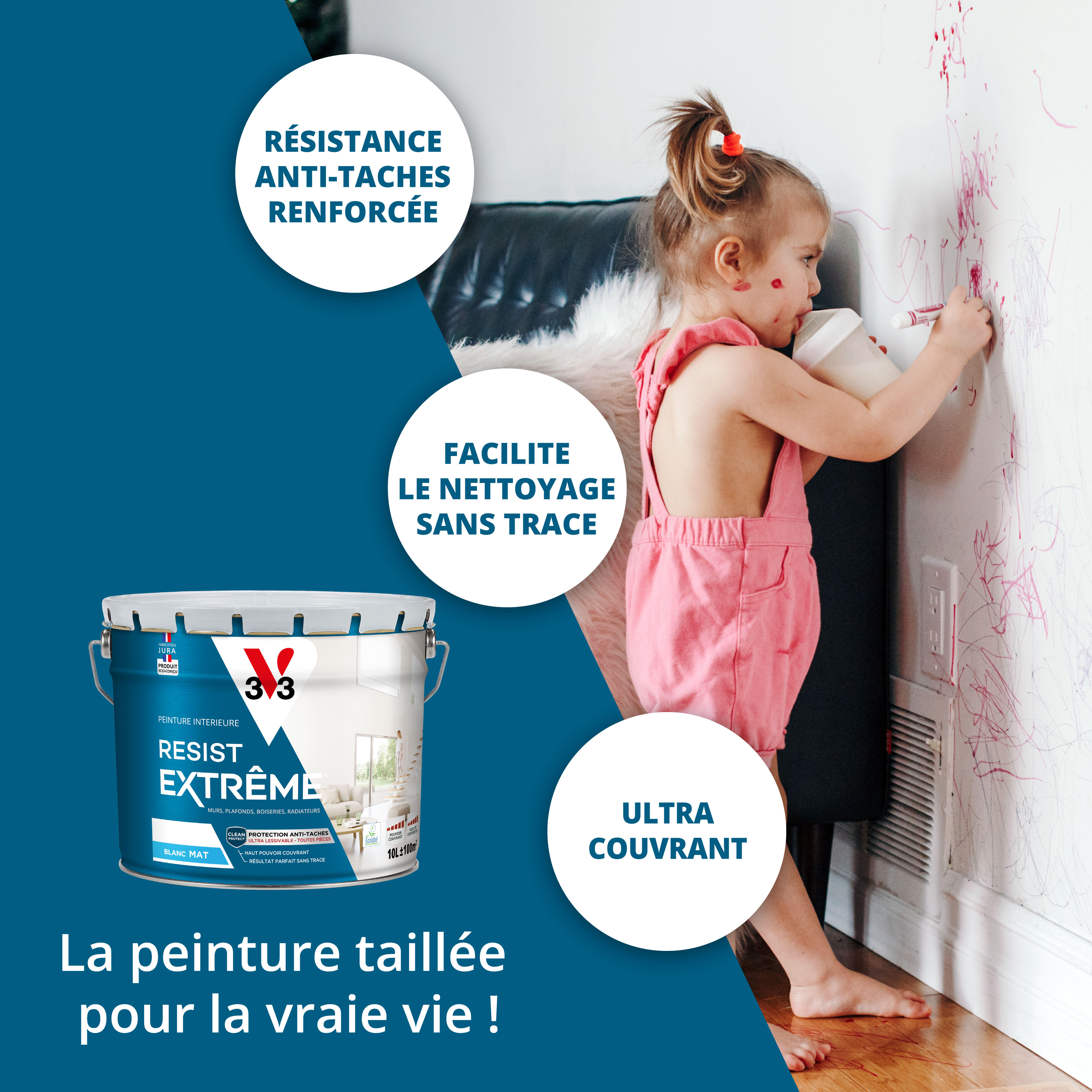Peinture mur, plafond, boiserie blanc satin V33 Résist' extrême® 10L - 2