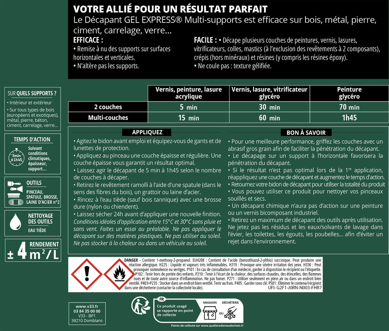 Décapant multisupport V33 Gel express 0.25 l - 2