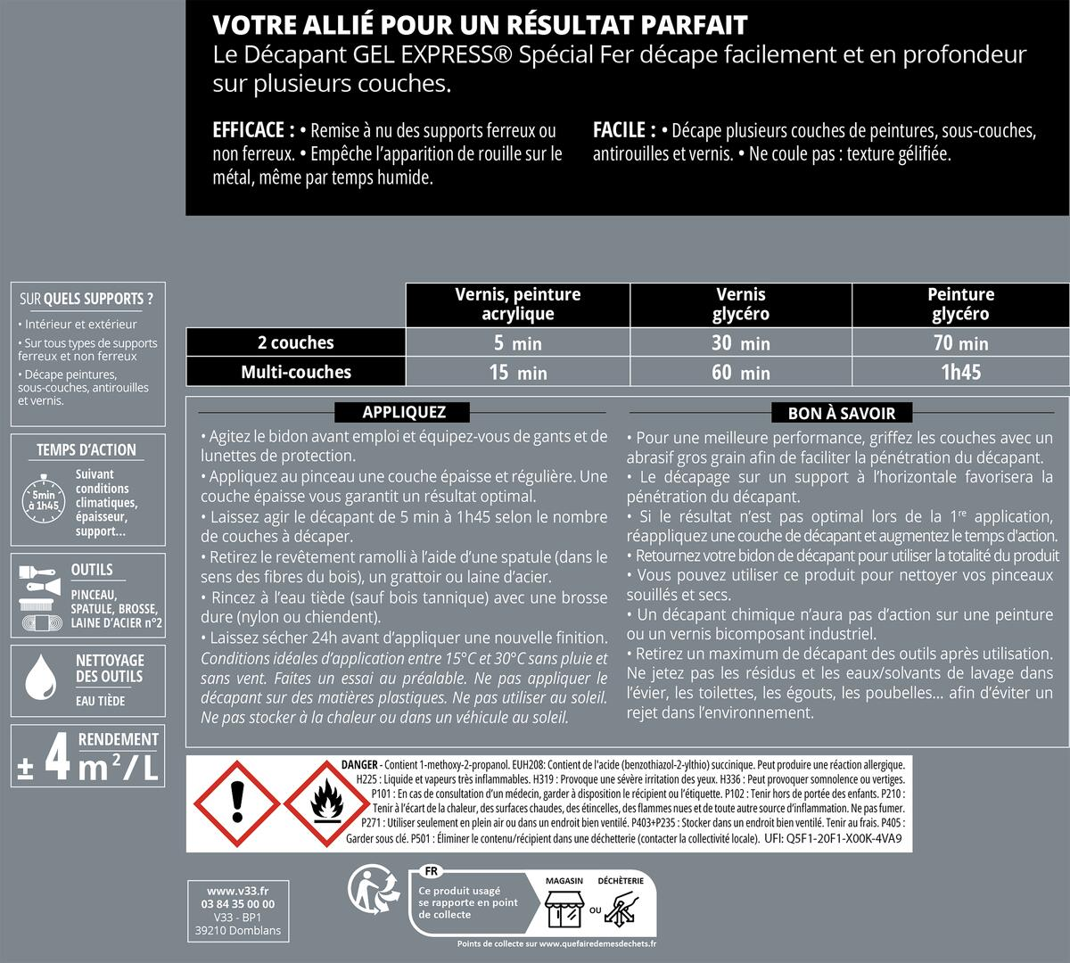 Décapant fer V33 Gel express 1 l - 2