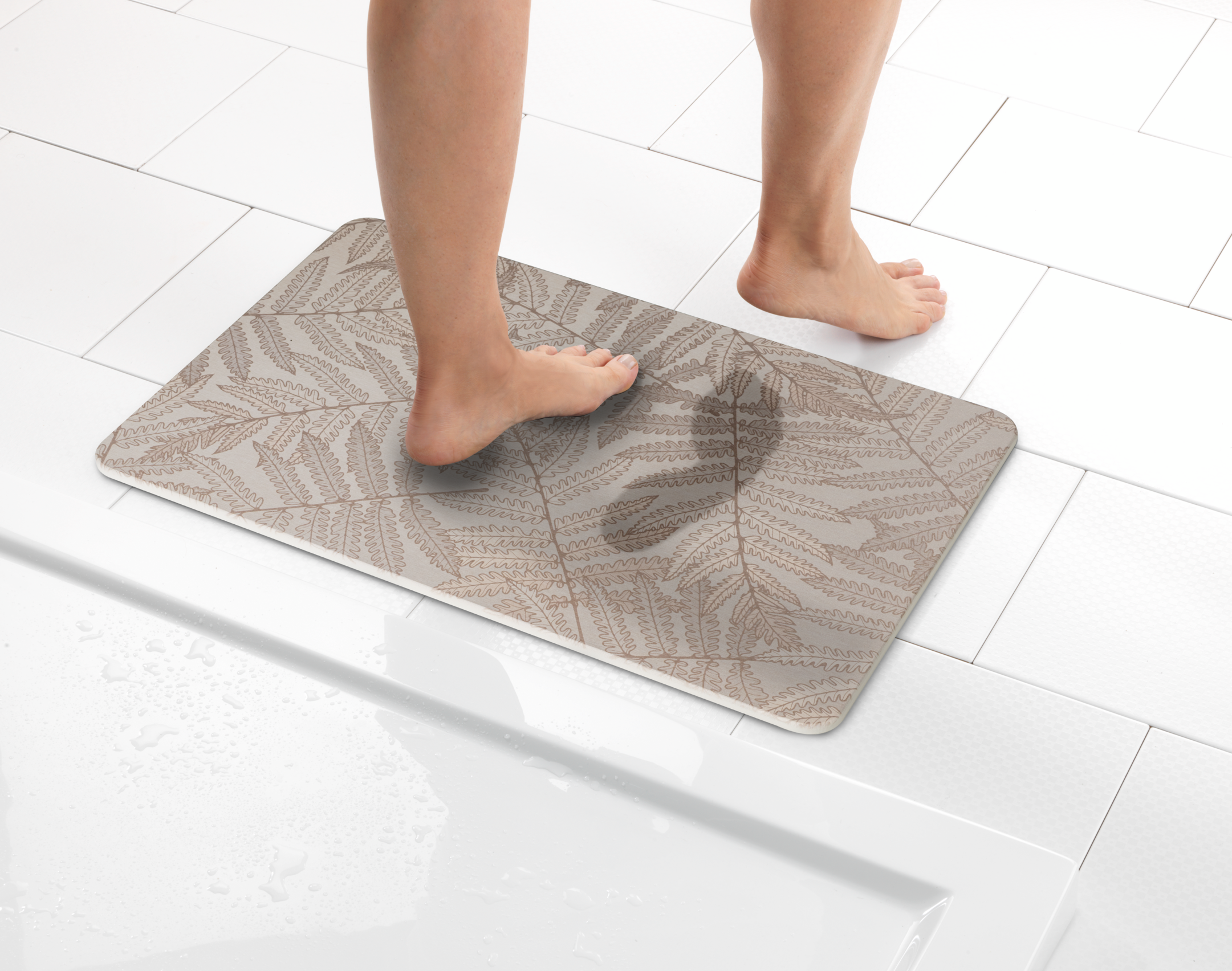 Tapis de bain l.39 x L.60 cm feuillage beige Diatomite dafni WENKO - 4
